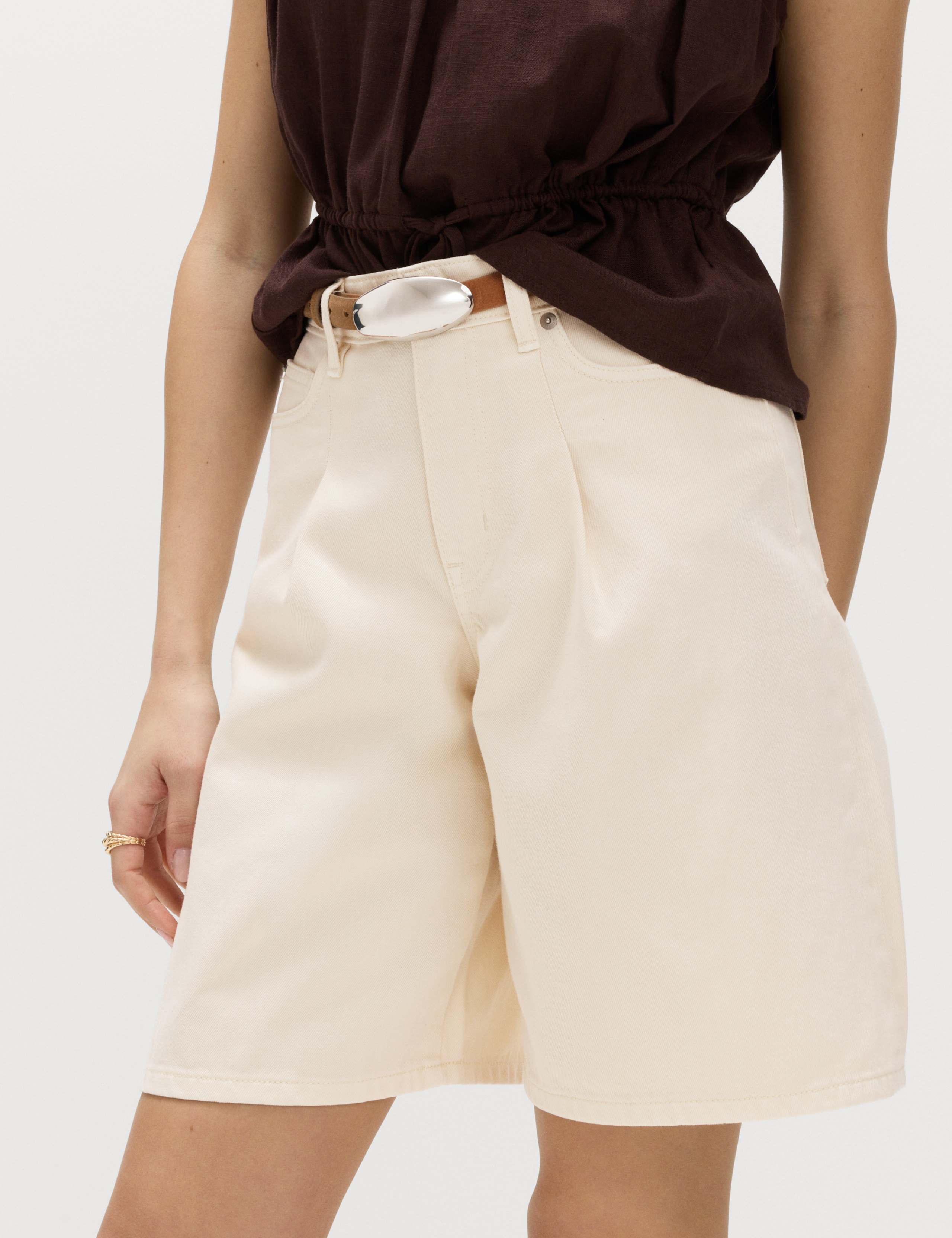 Denim Pleat Front Wide Shorts 6 of 6