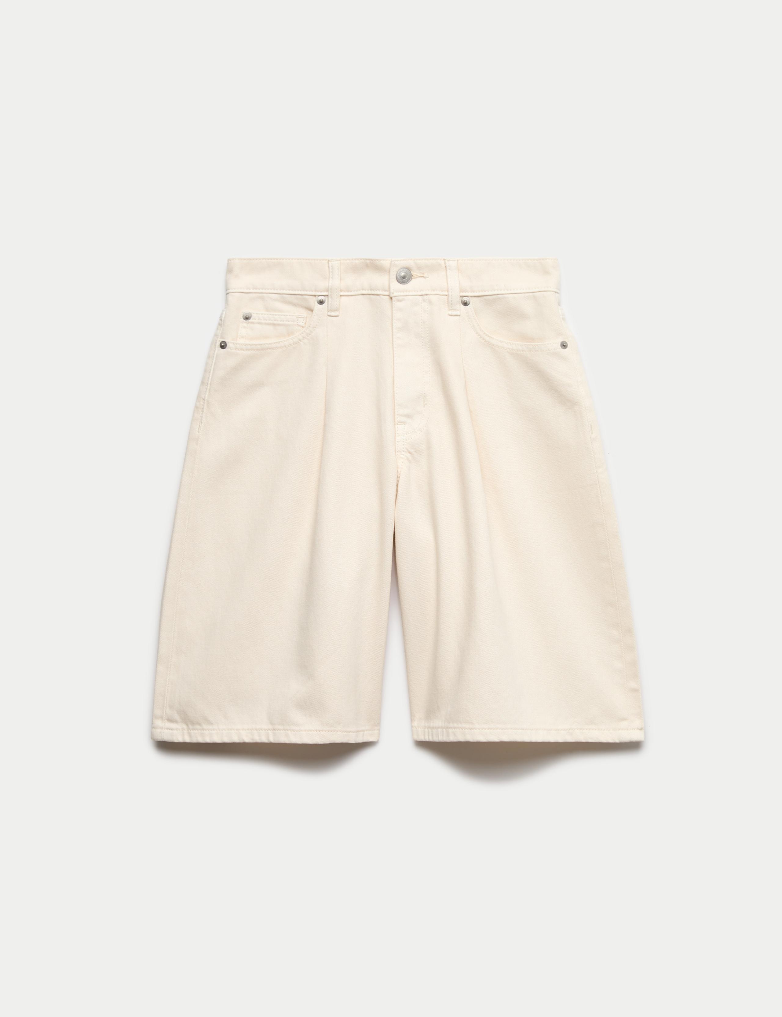 Denim Pleat Front Wide Shorts 2 of 6