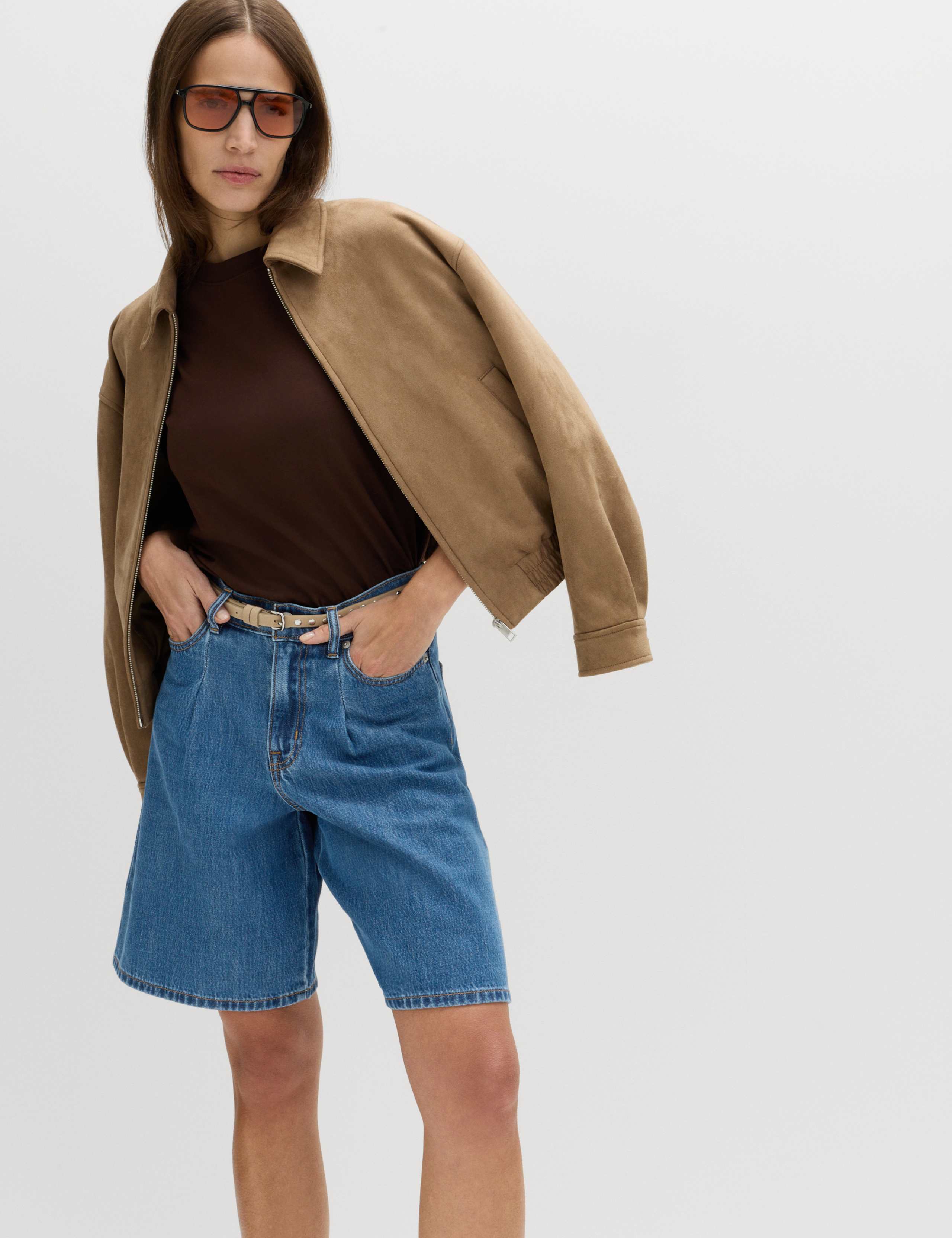 Denim Pleat Front Wide Shorts 1 of 5