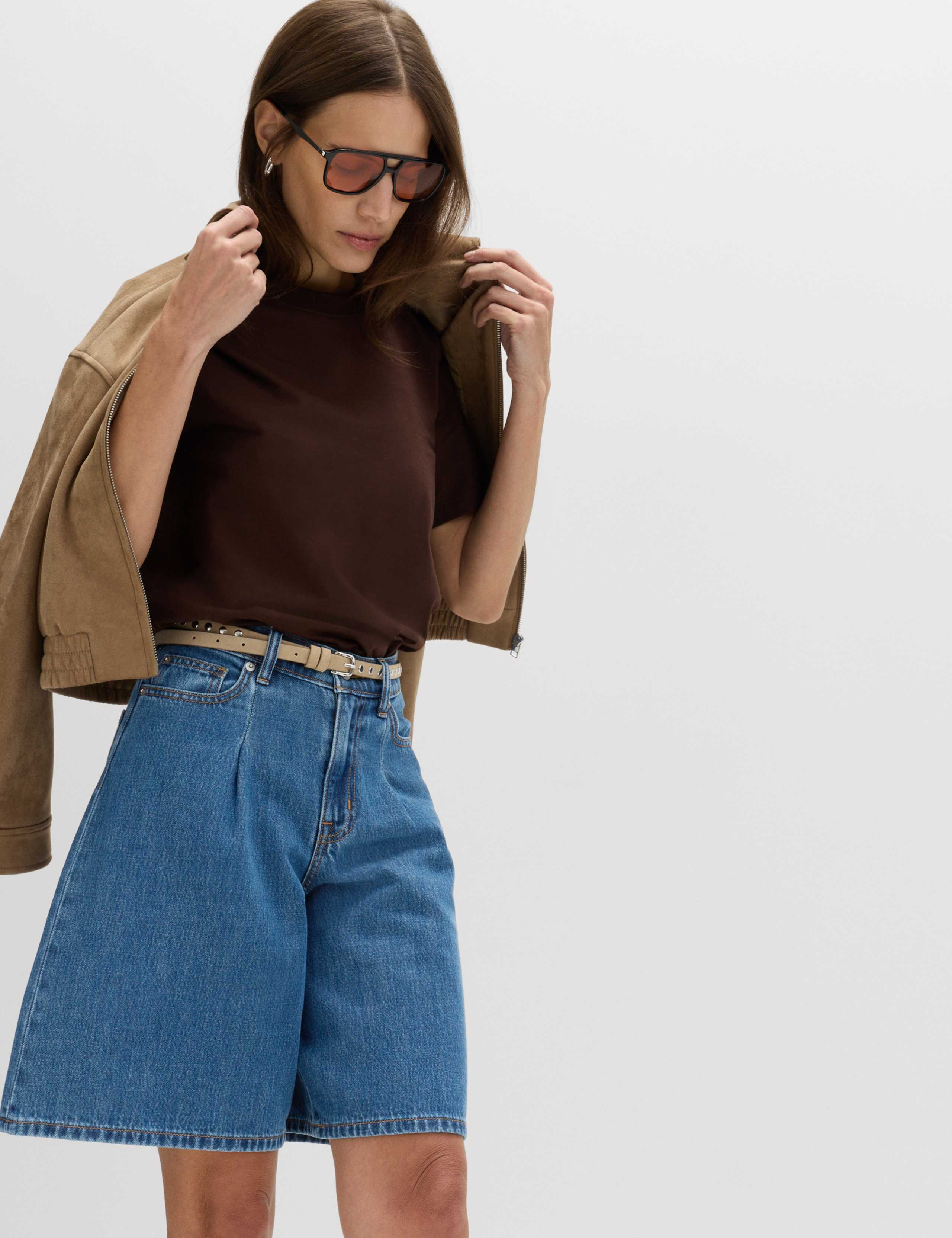 Denim Pleat Front Wide Shorts 4 of 5