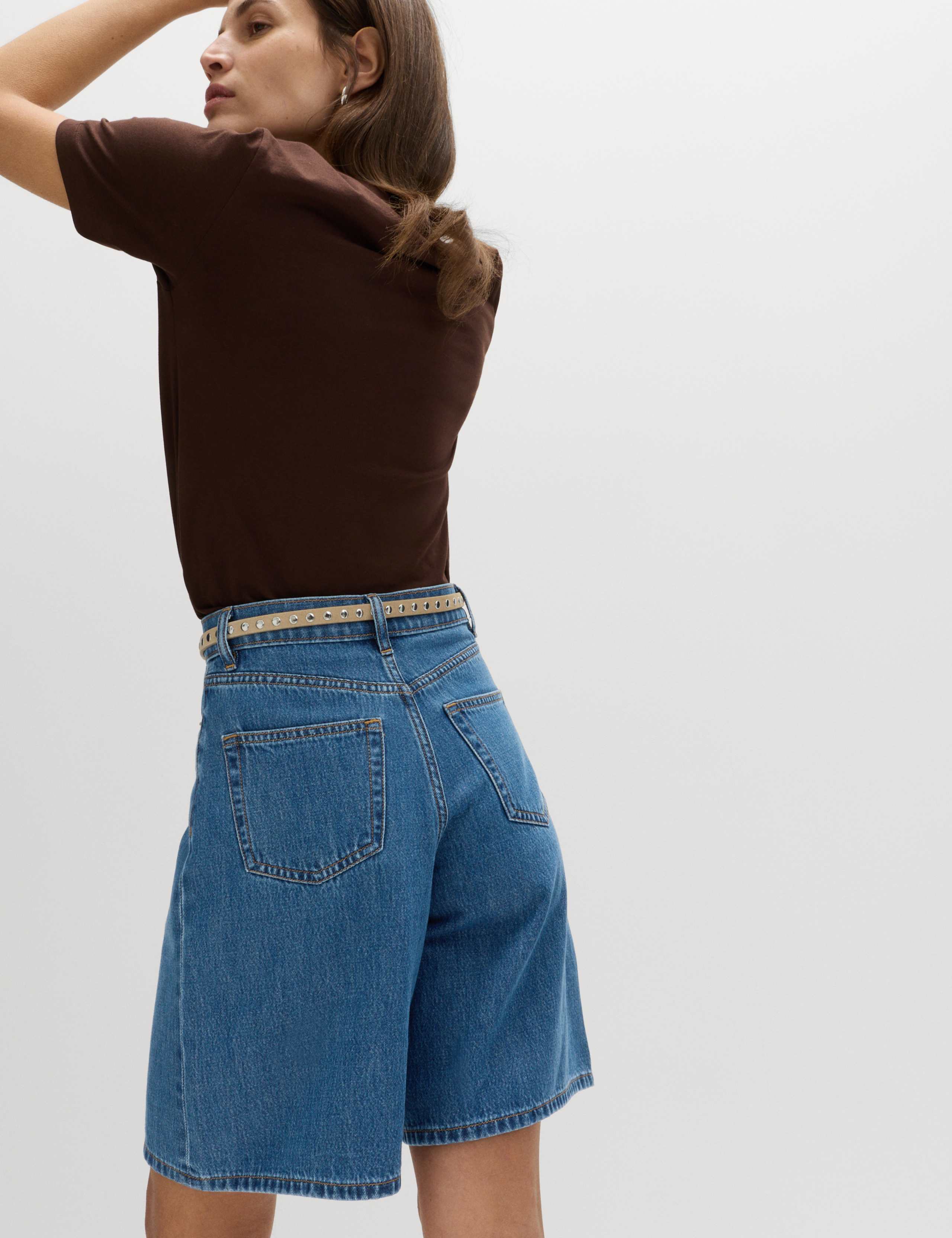 Denim Pleat Front Wide Shorts 5 of 5