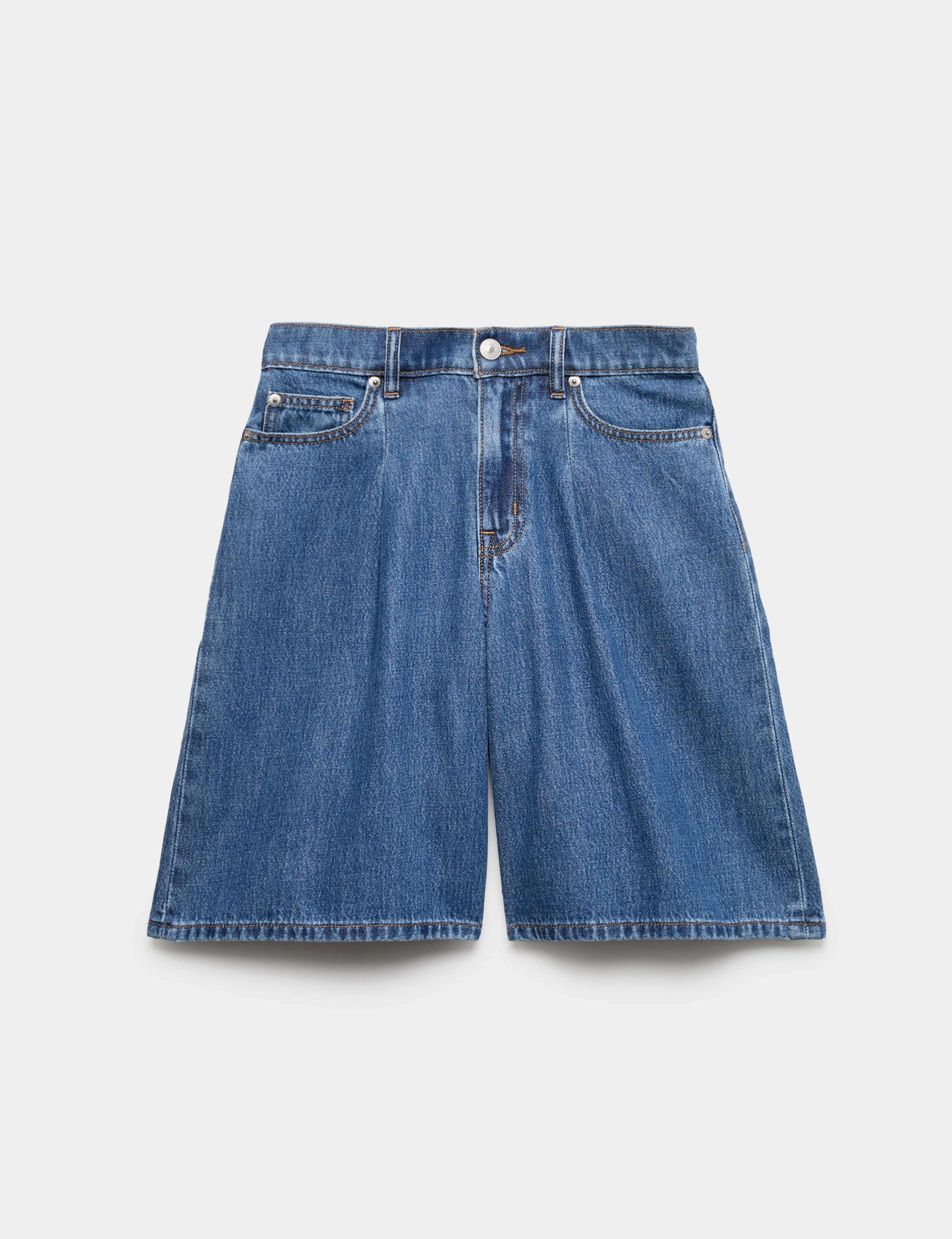 Denim Pleat Front Wide Shorts 2 of 5