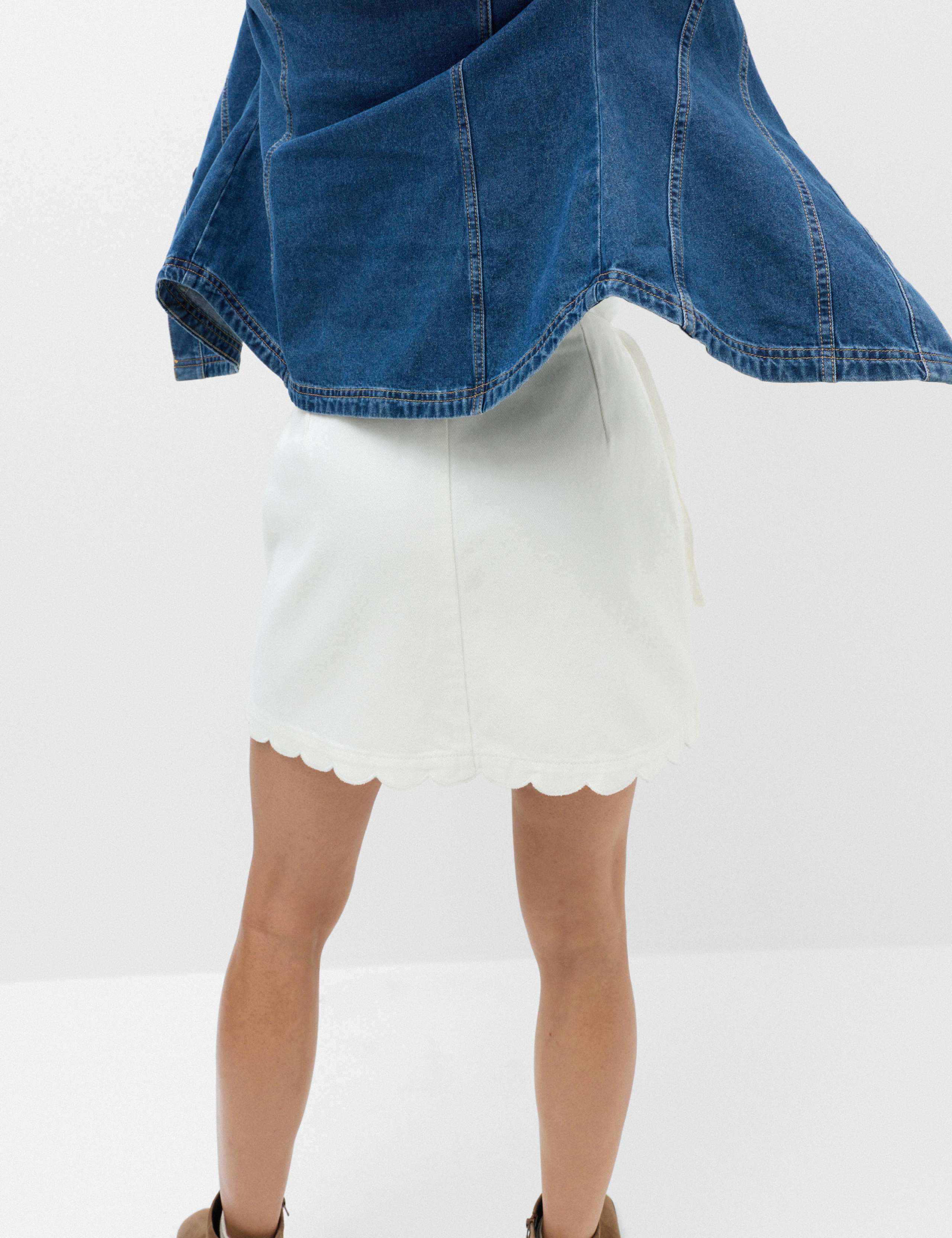 Denim Scallop Hem Mini Wrap Skirt 5 of 7