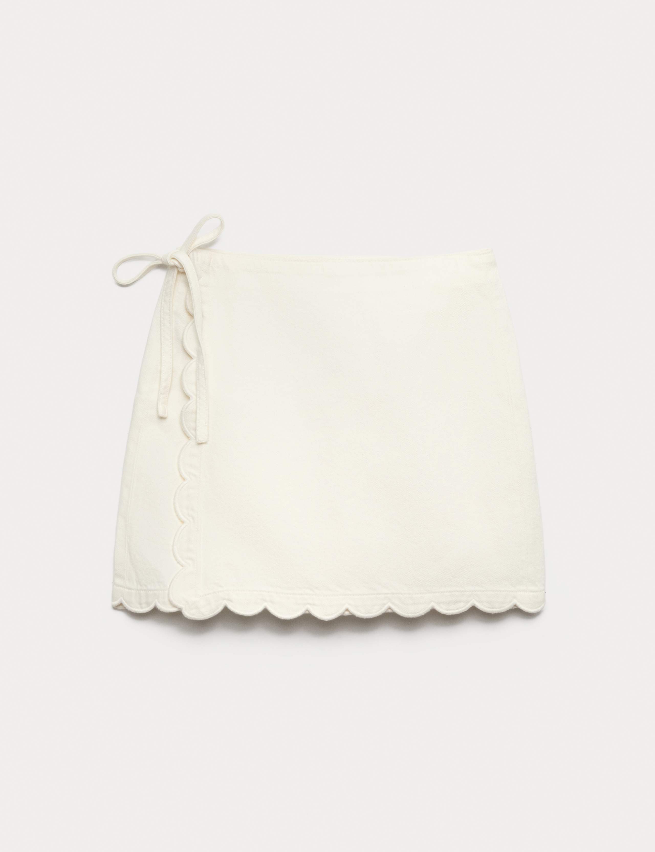 Denim Scallop Hem Mini Wrap Skirt 2 of 7