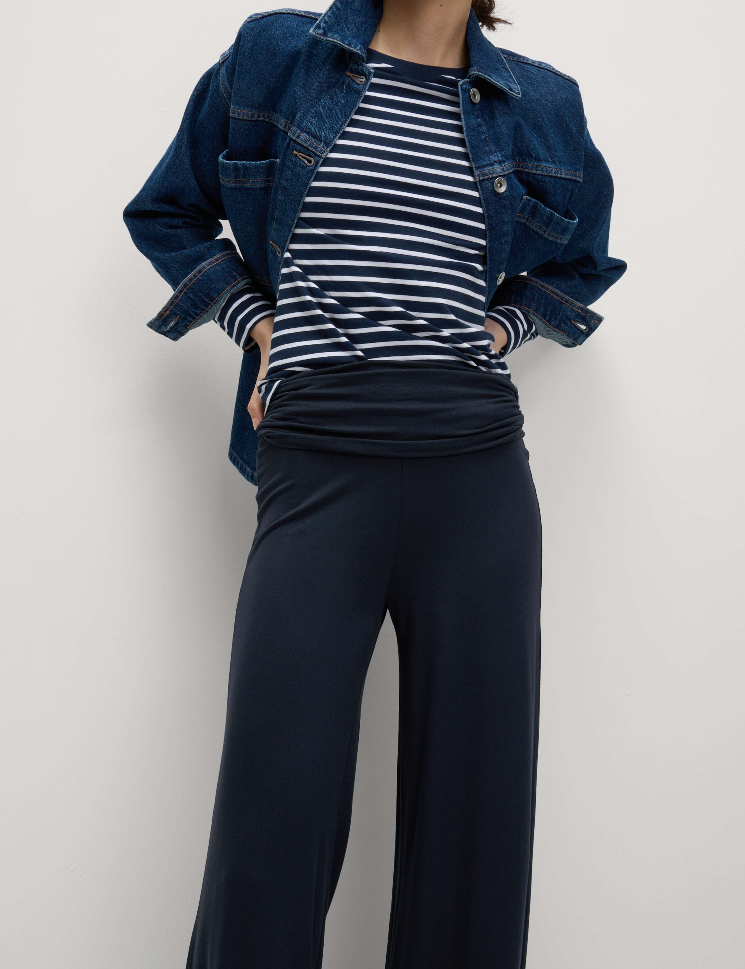 Jersey Pull On Fold Over Wide Leg Trousers 5 of 5