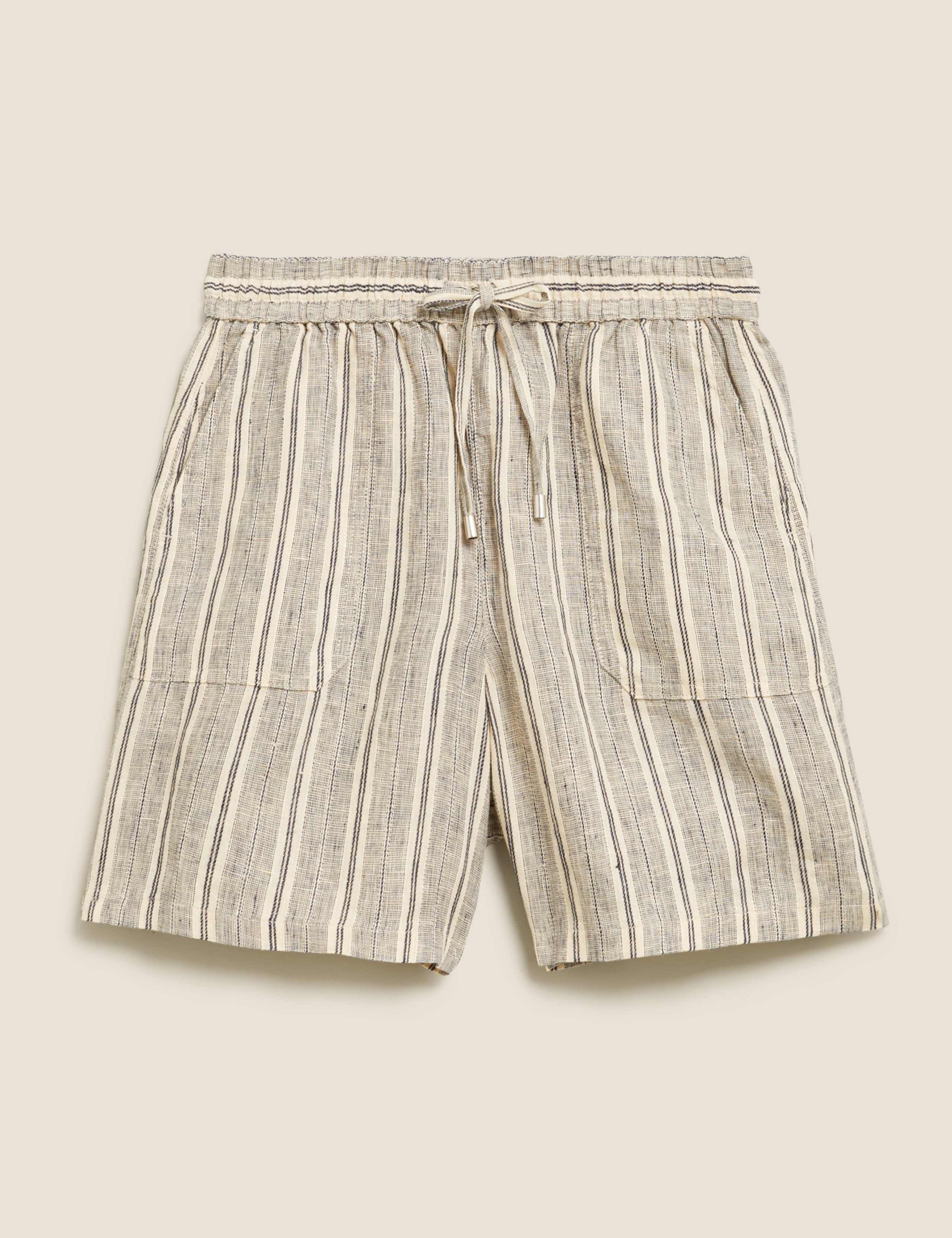 Pure Linen Striped High Waisted Shorts 2 of 5