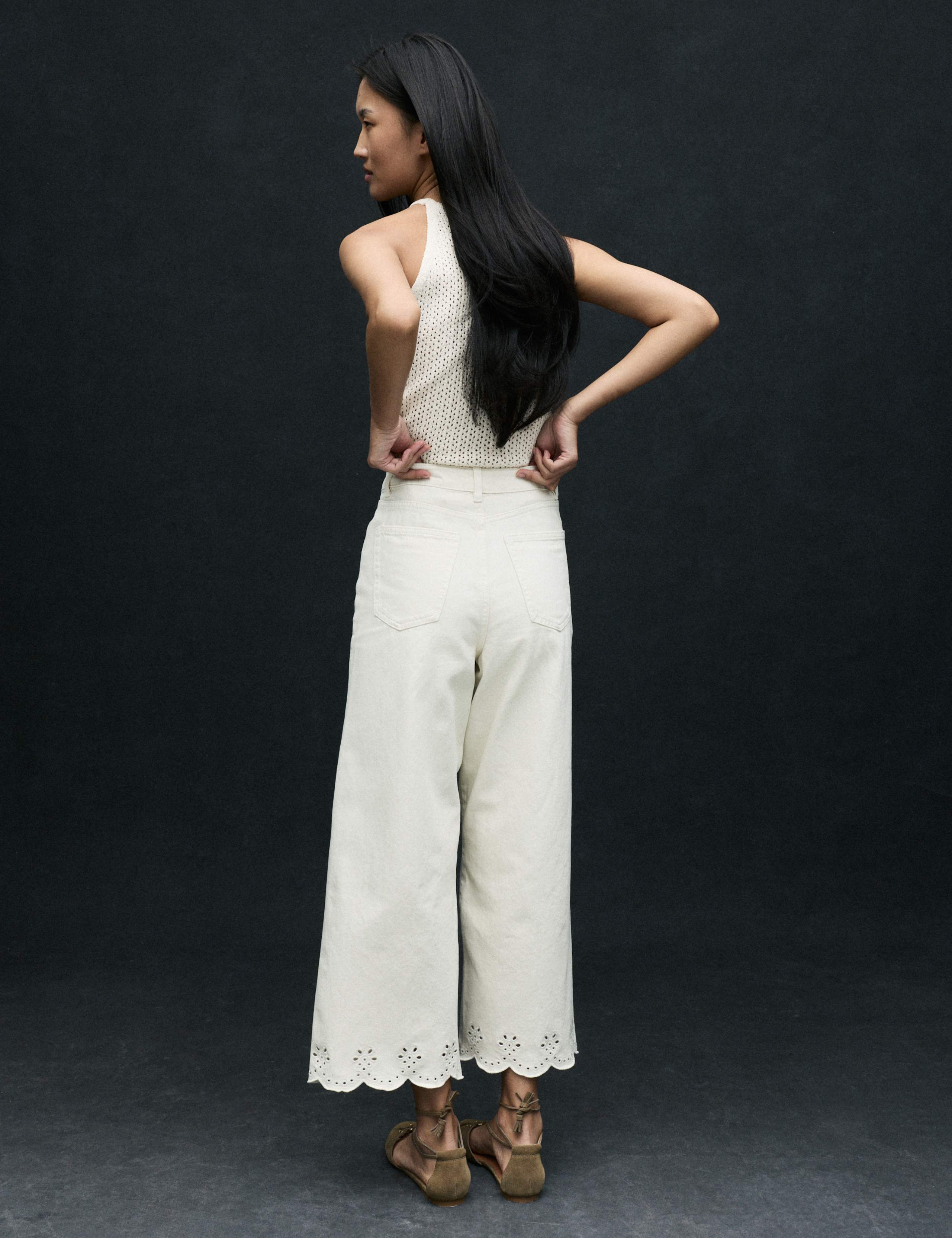 High Waisted Broderie Wide Leg Cropped Jeans 5 of 7