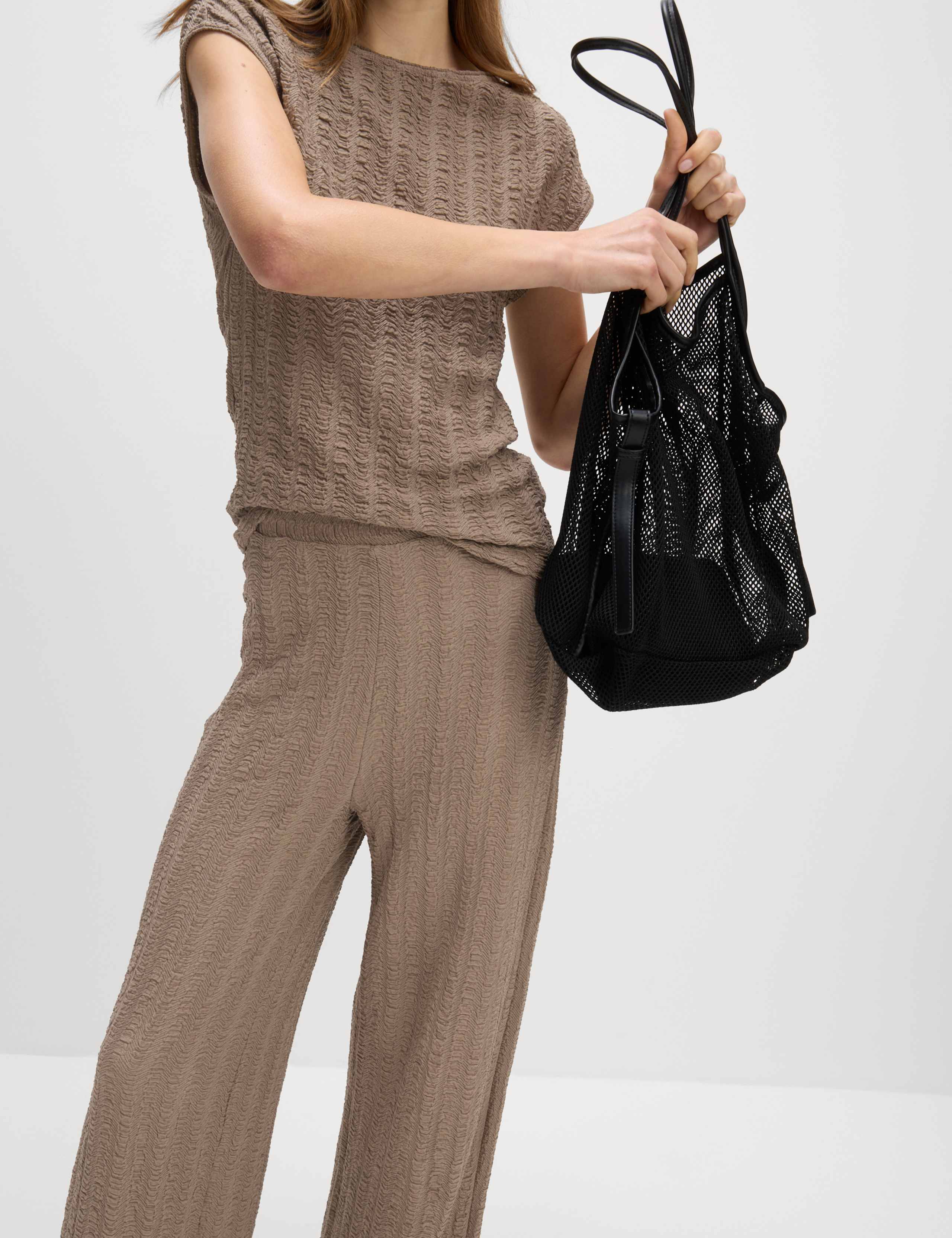 Textured Elasticated Waist Wide Leg Trousers 1 of 5