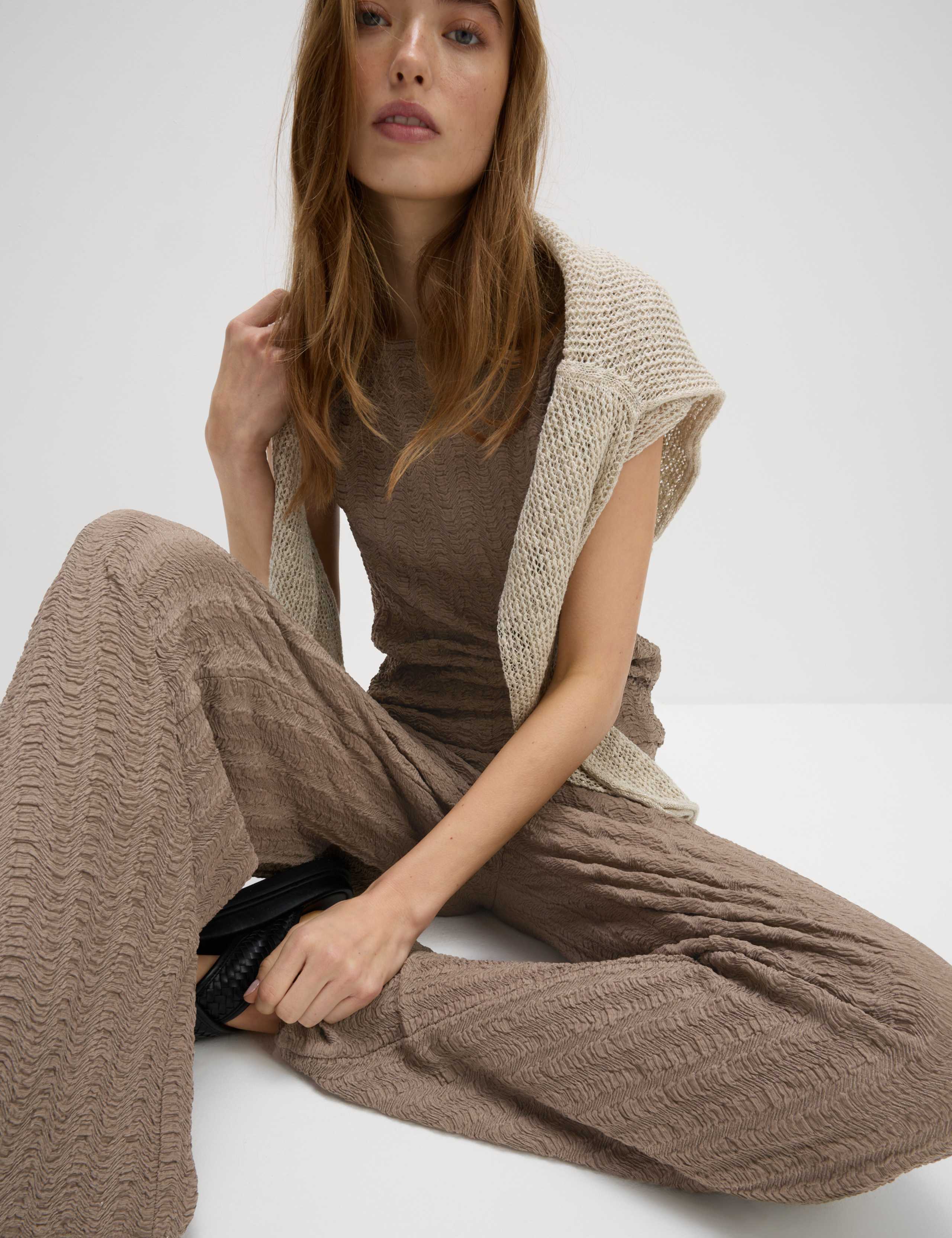 Textured Elasticated Waist Wide Leg Trousers 5 of 5