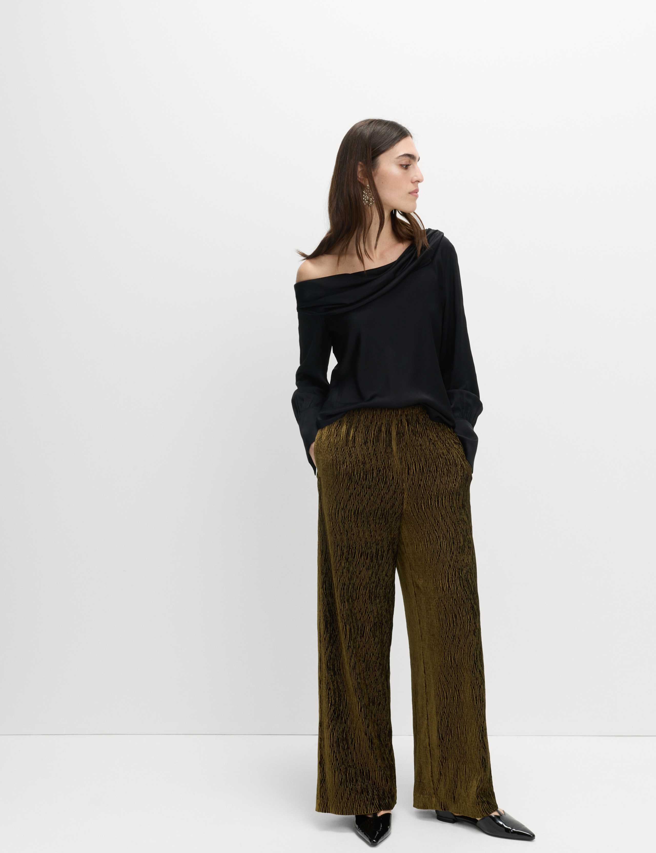 Velvet Crinkle Wide Leg Trousers 4 of 6