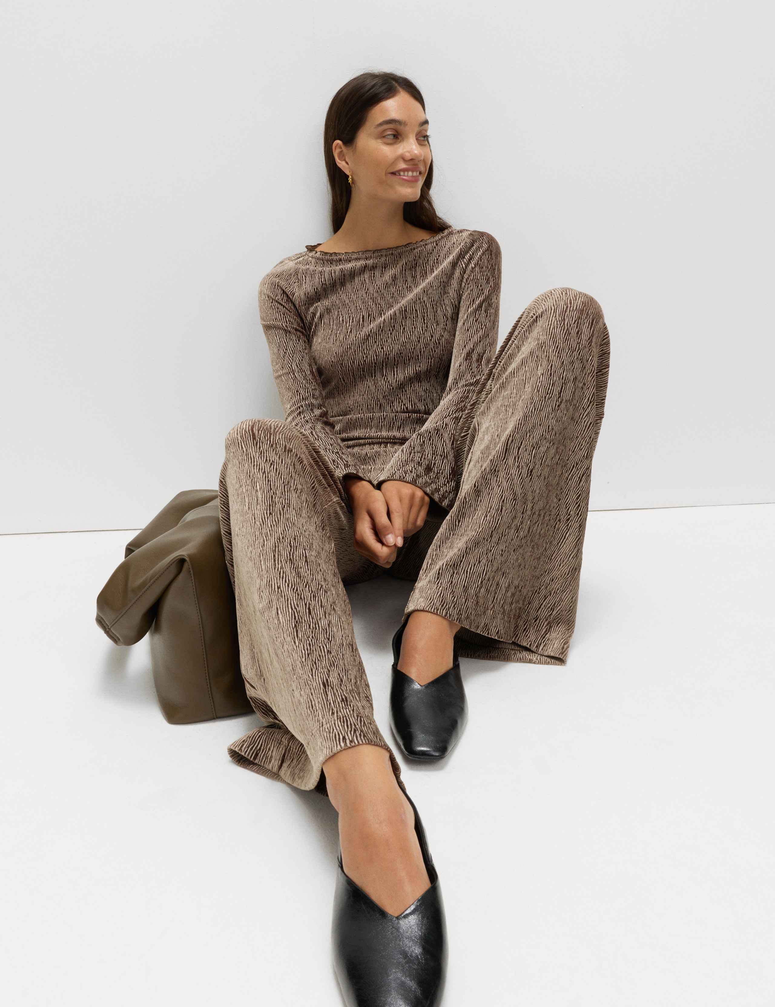 Velvet Crinkle Wide Leg Trousers 4 of 6