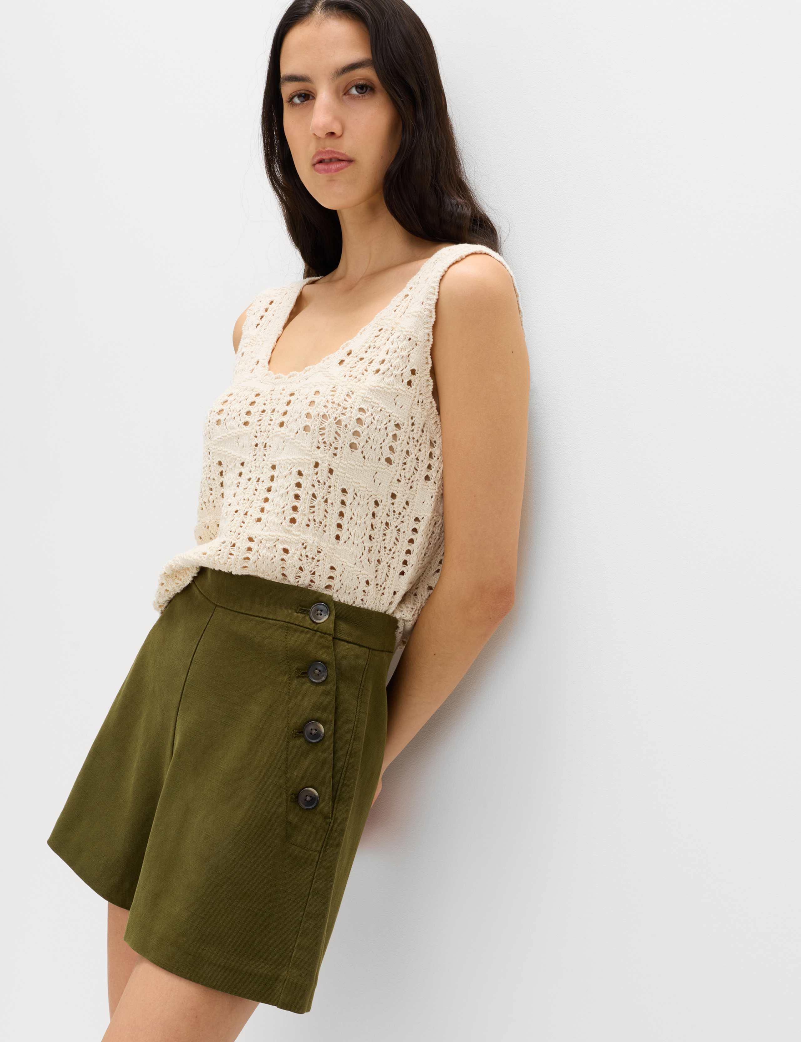 Lyocell Rich Button Detail Shorts 1 of 5