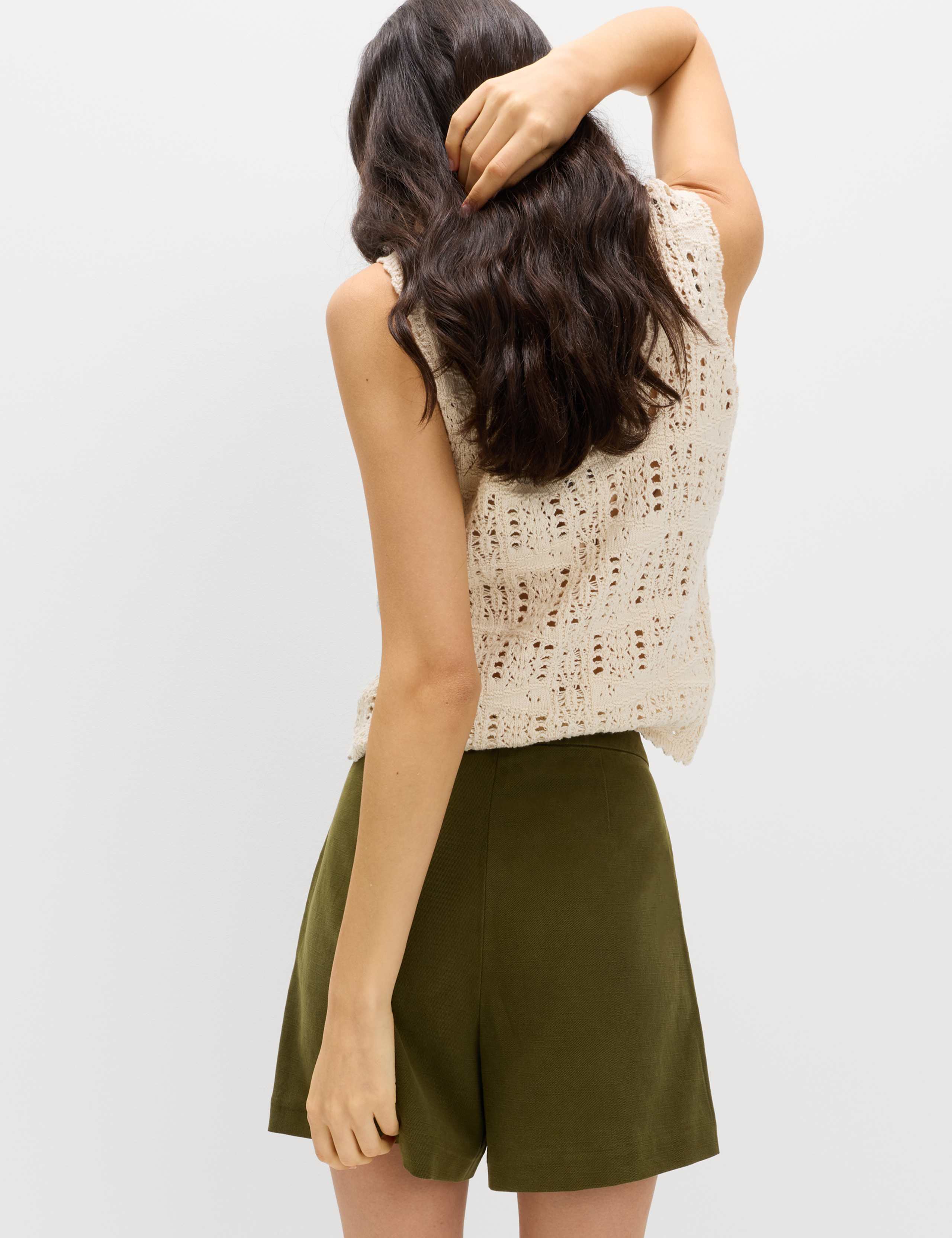 Lyocell Rich Button Detail Shorts 4 of 5