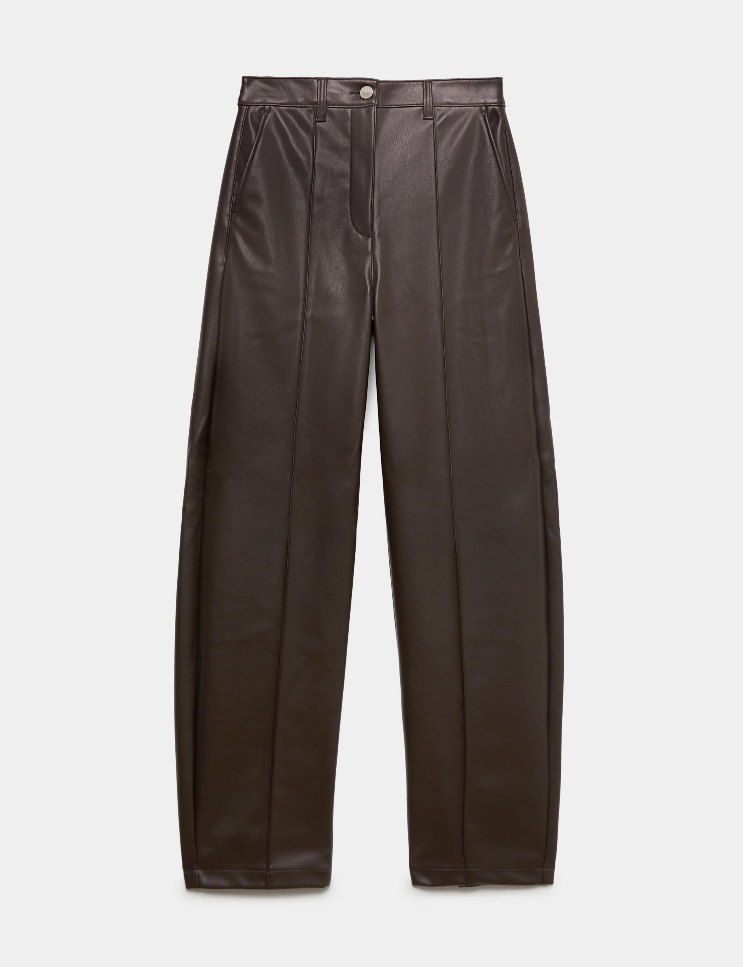 Faux Leather Pintuck Barrel Leg Trousers 2 of 6