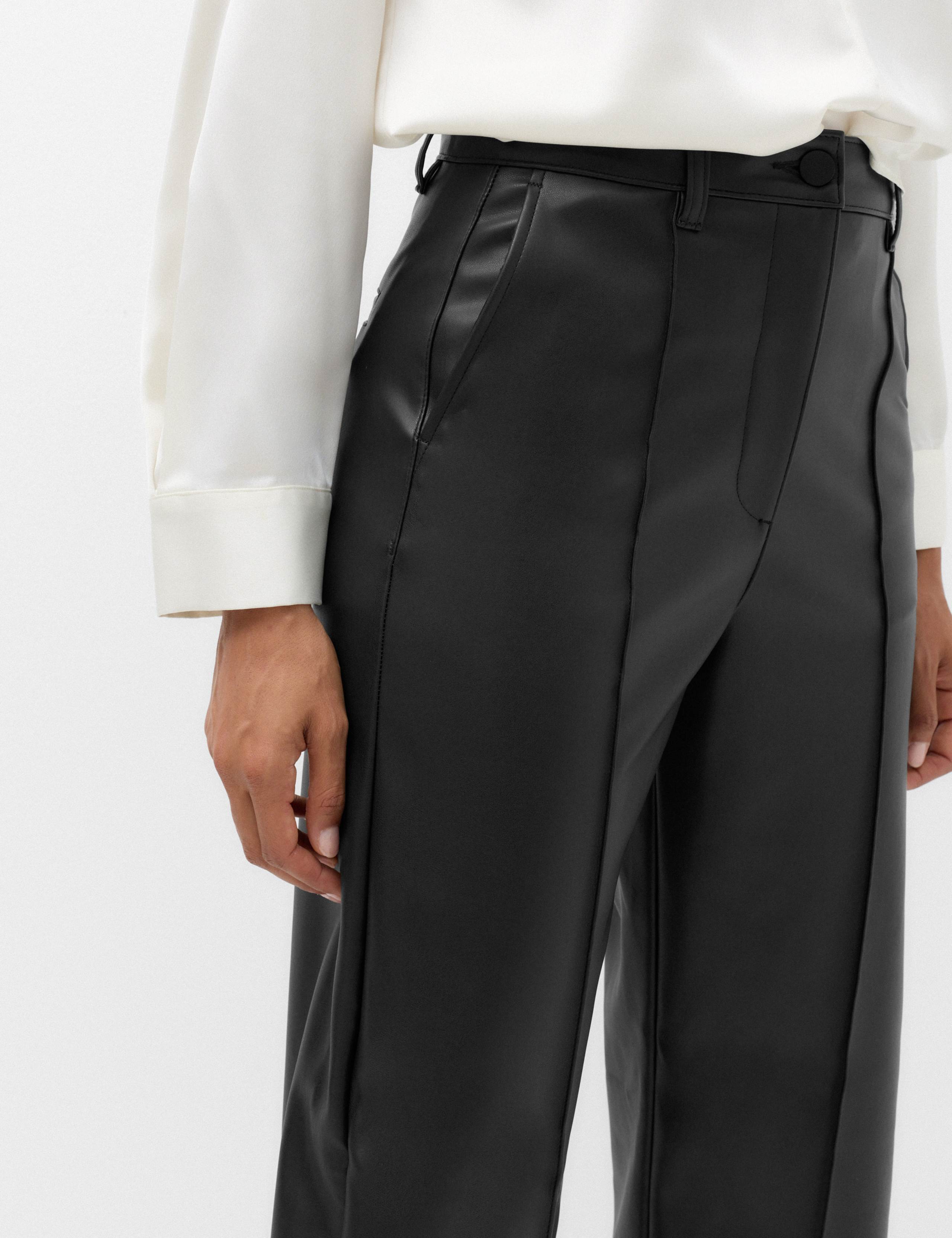 Faux Leather Pintuck Barrel Leg Trousers 3 of 6