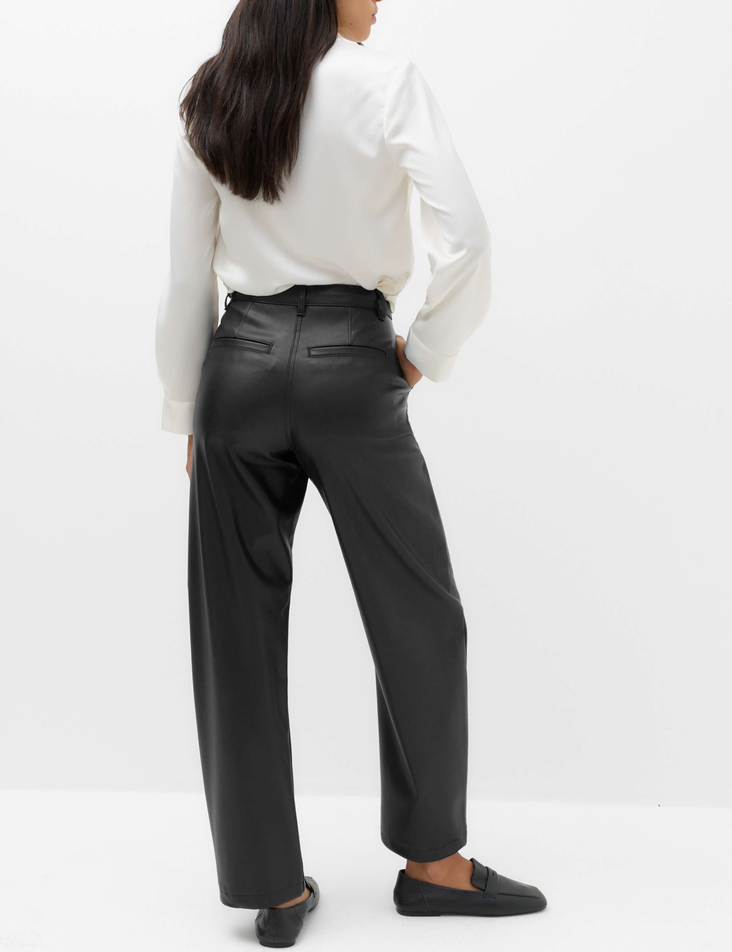 Faux Leather Pintuck Barrel Leg Trousers 4 of 6