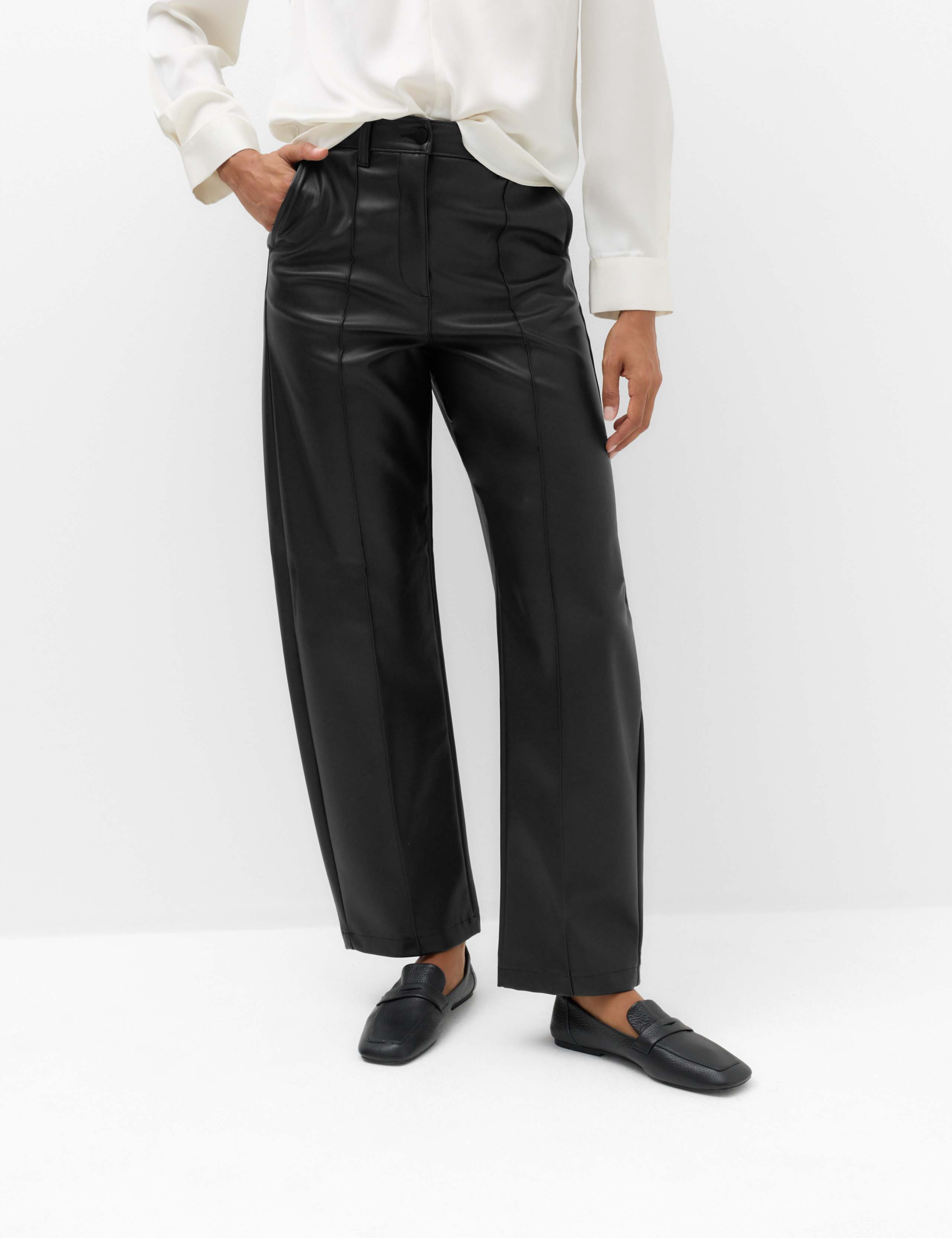 Faux Leather Pintuck Barrel Leg Trousers 5 of 6