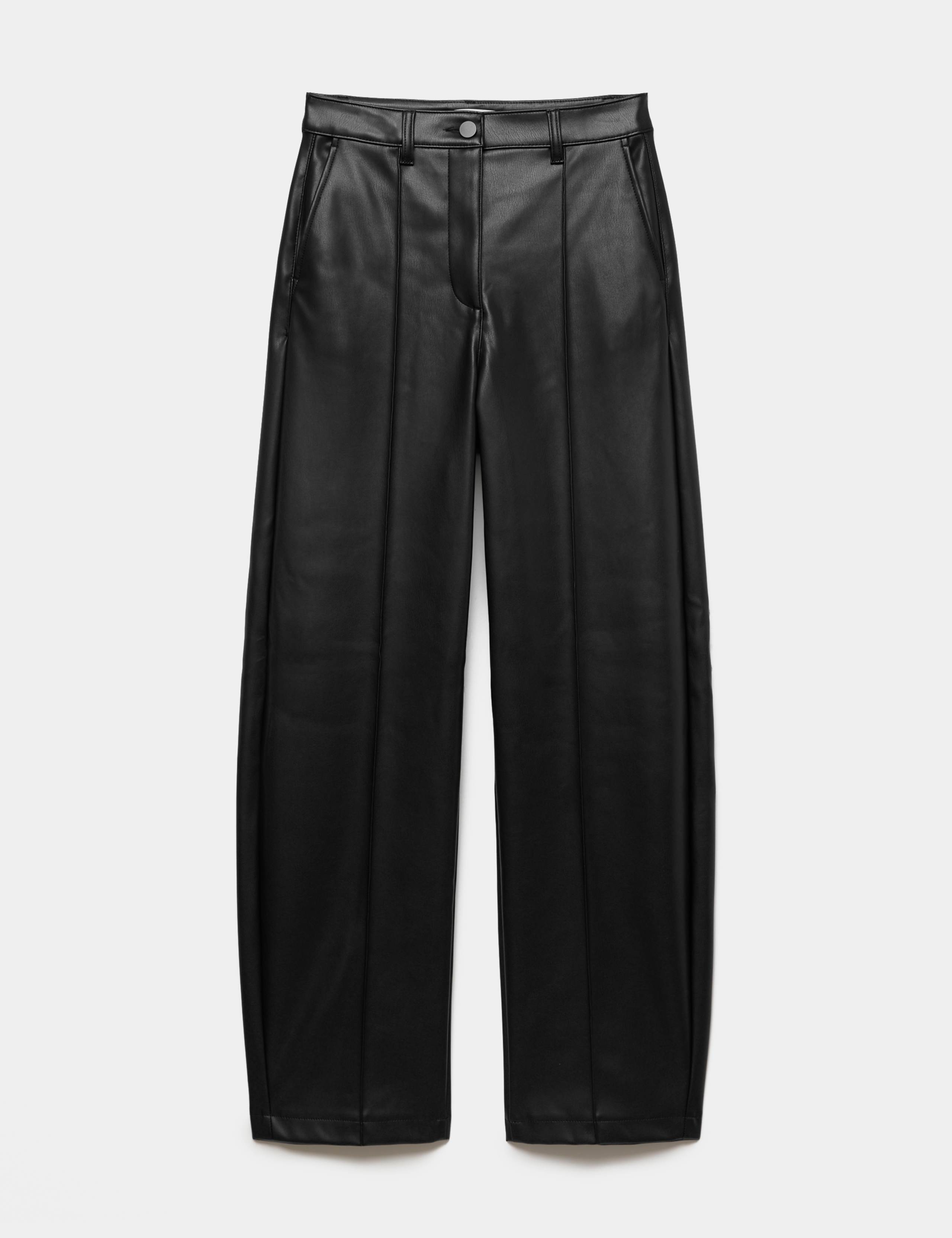 Faux Leather Pintuck Barrel Leg Trousers 2 of 6