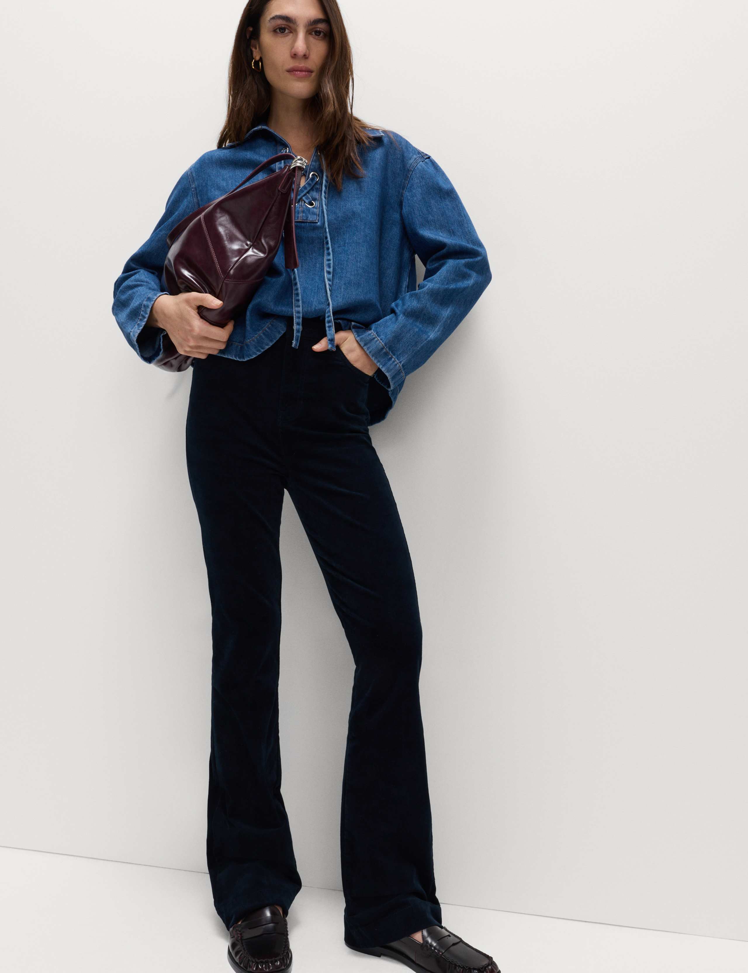 Cotton Rich Crease Front Slim Flare Cord Trousers 3 of 5