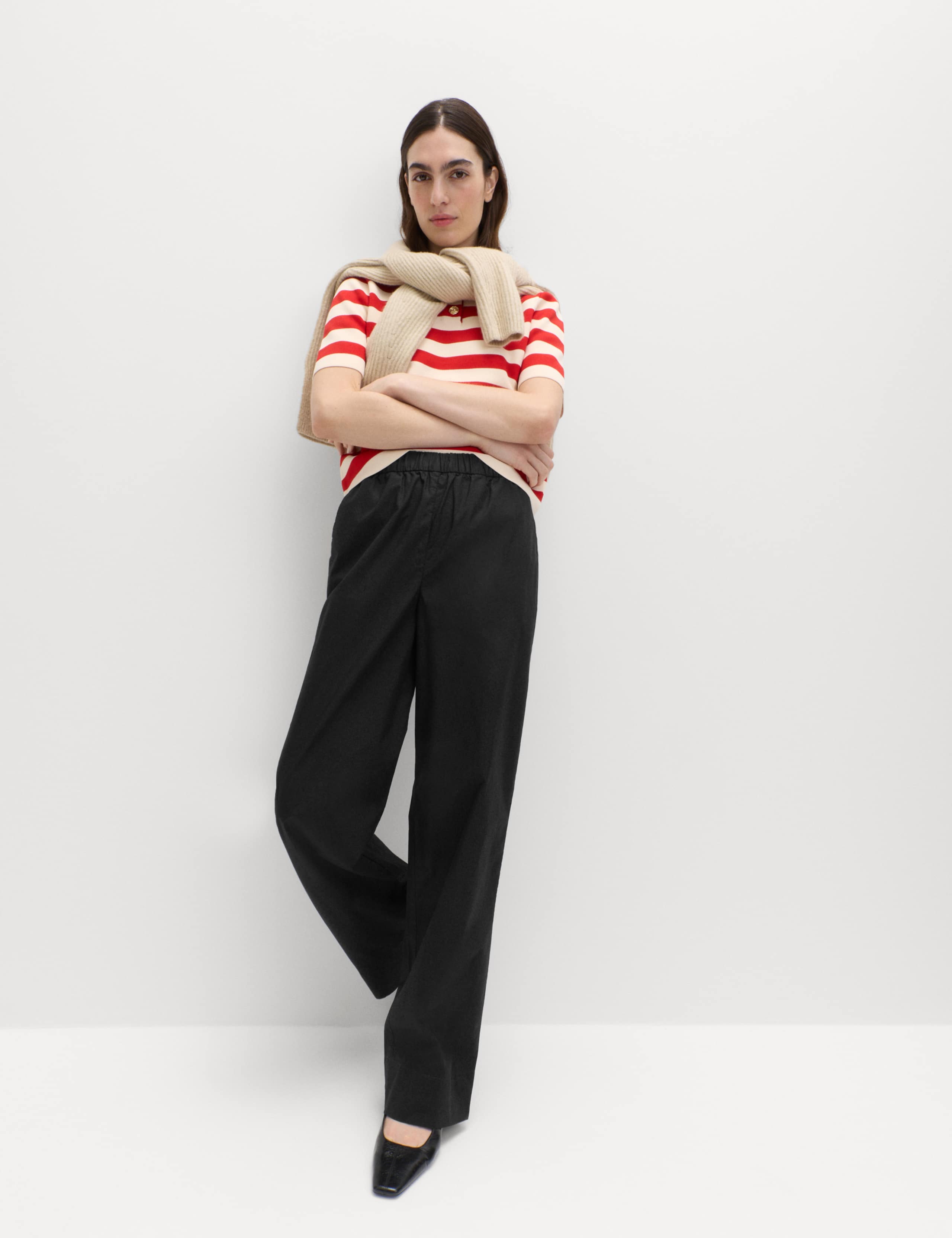 Pure Cotton Poplin Pull On Straight Leg Trousers 1 of 6