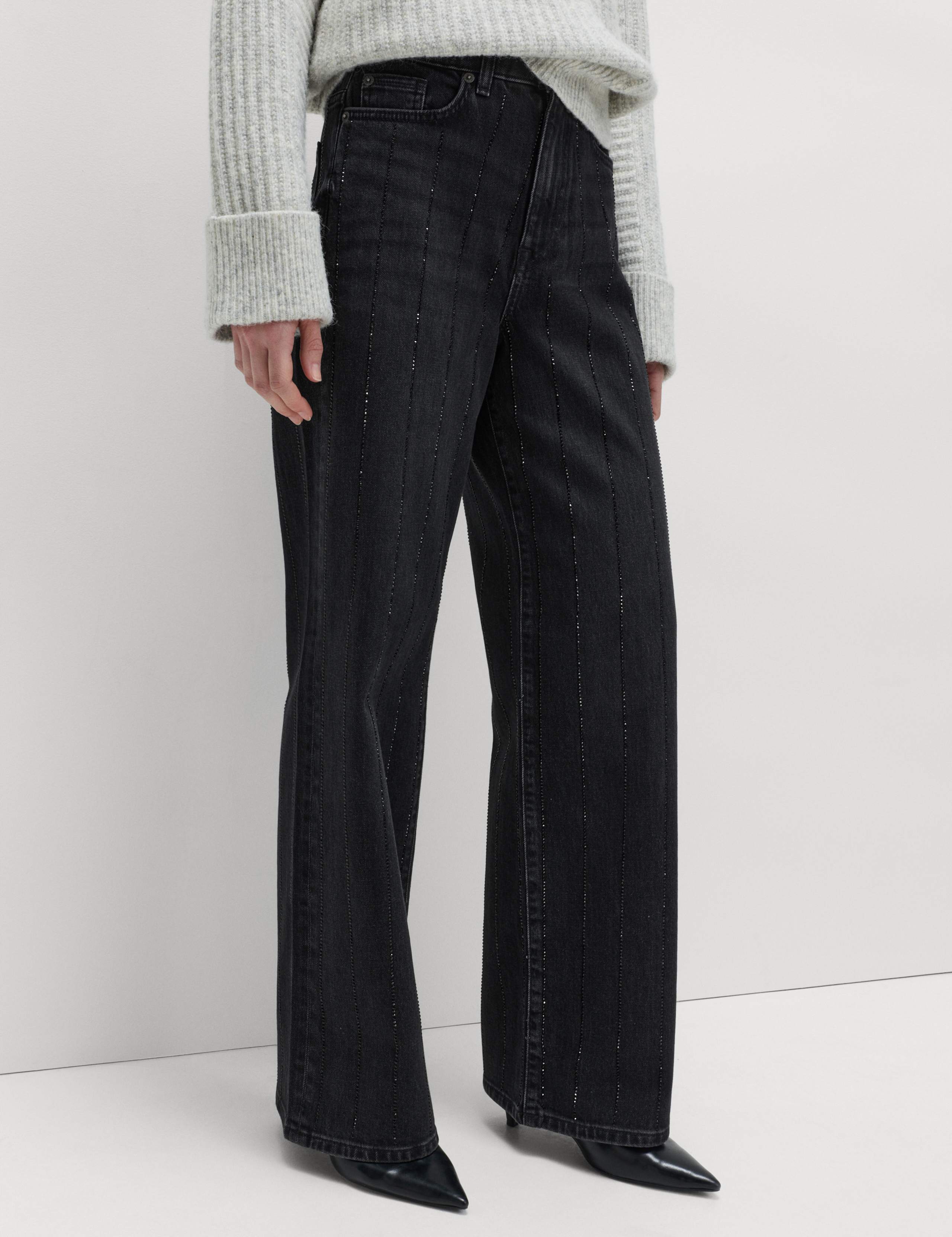 High Waisted Embellished Stripe Wide Leg Jeans 3 of 6
