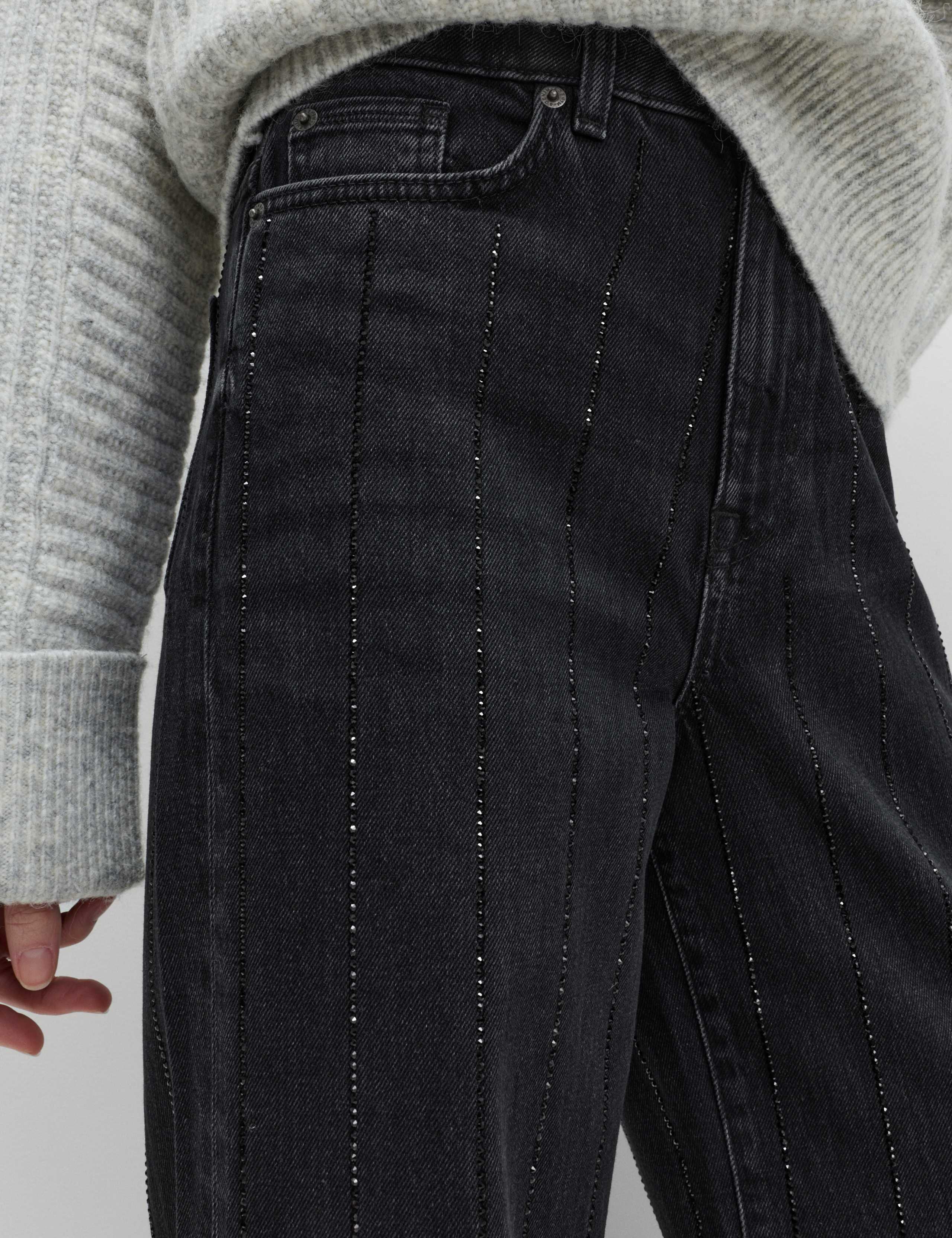 High Waisted Embellished Stripe Wide Leg Jeans 4 of 6