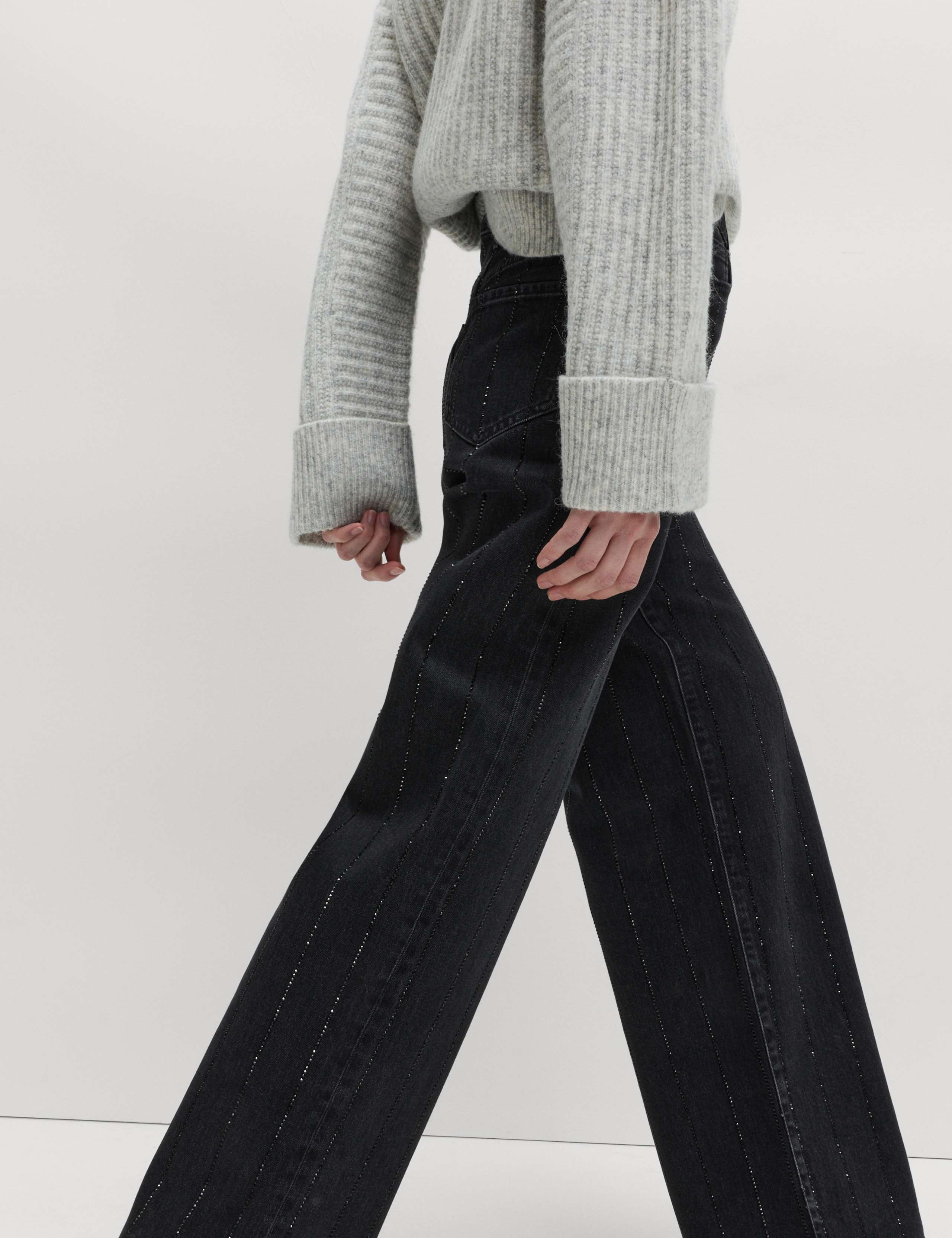 High Waisted Embellished Stripe Wide Leg Jeans 6 of 6