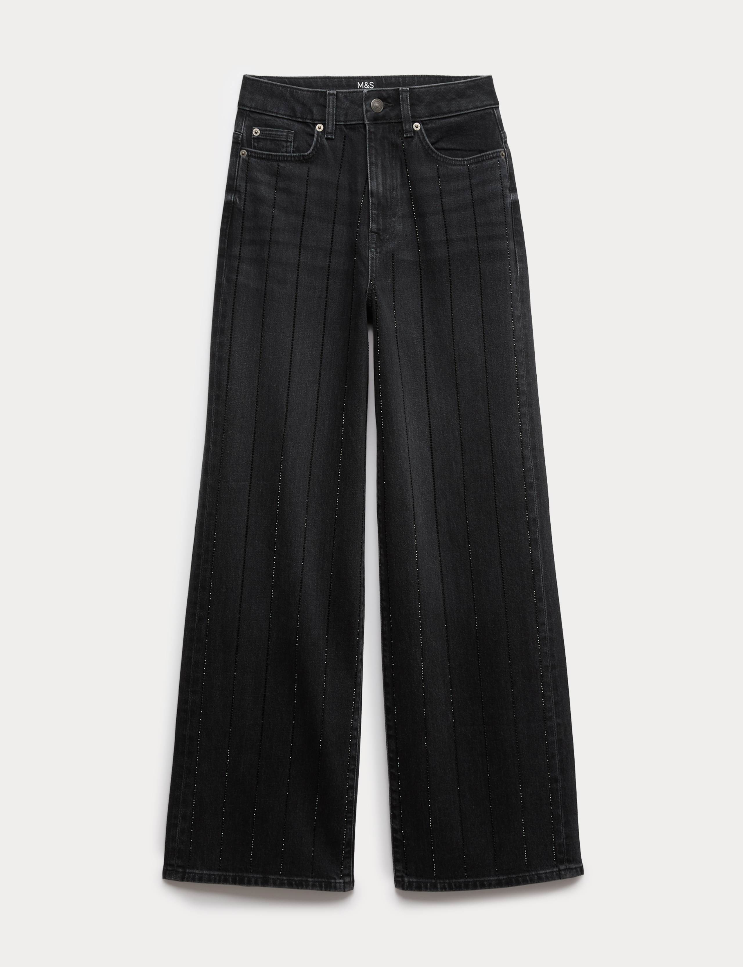 High Waisted Embellished Stripe Wide Leg Jeans 2 of 6