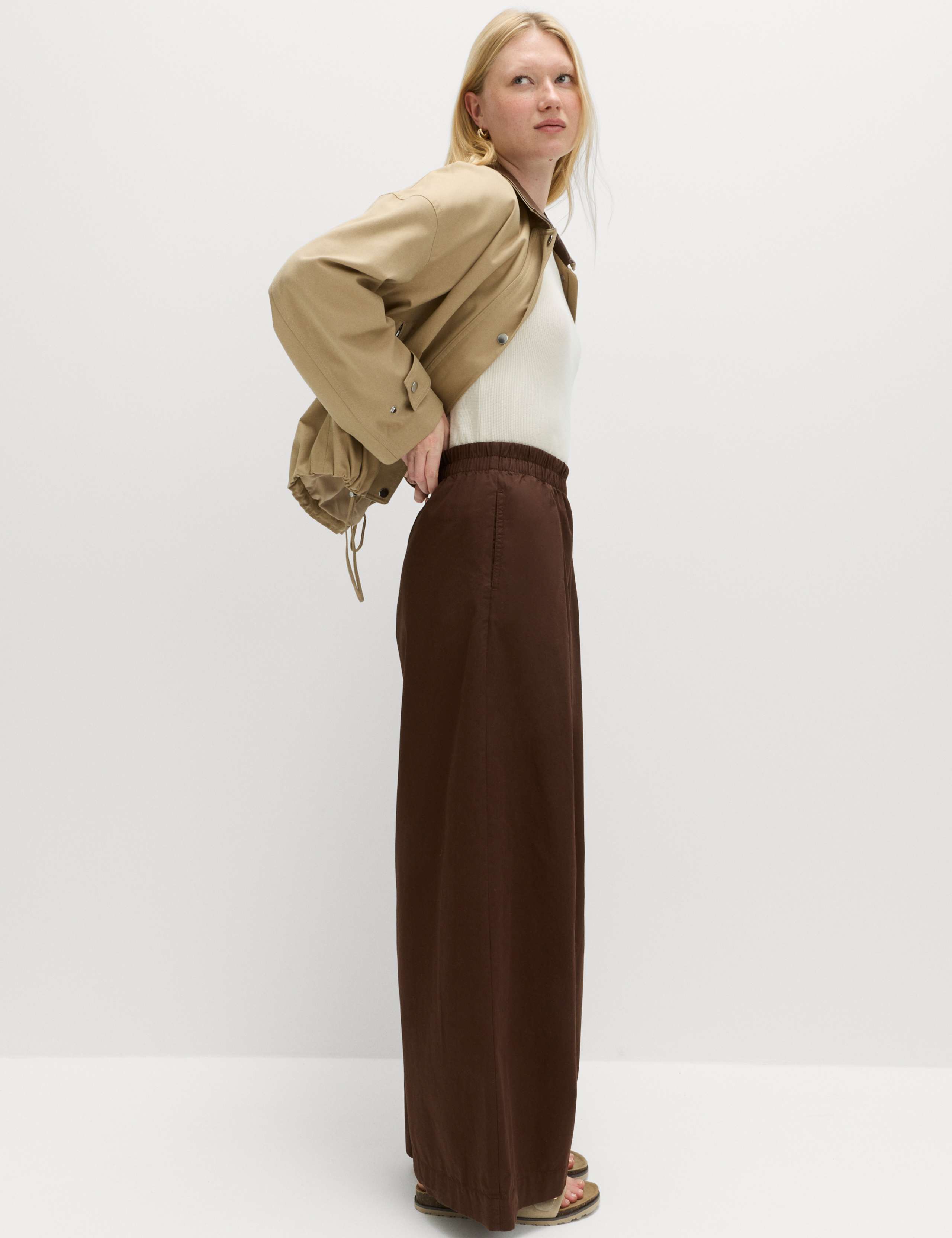 Pure Cotton Poplin Pull On Super Wide Leg Trousers 3 of 6