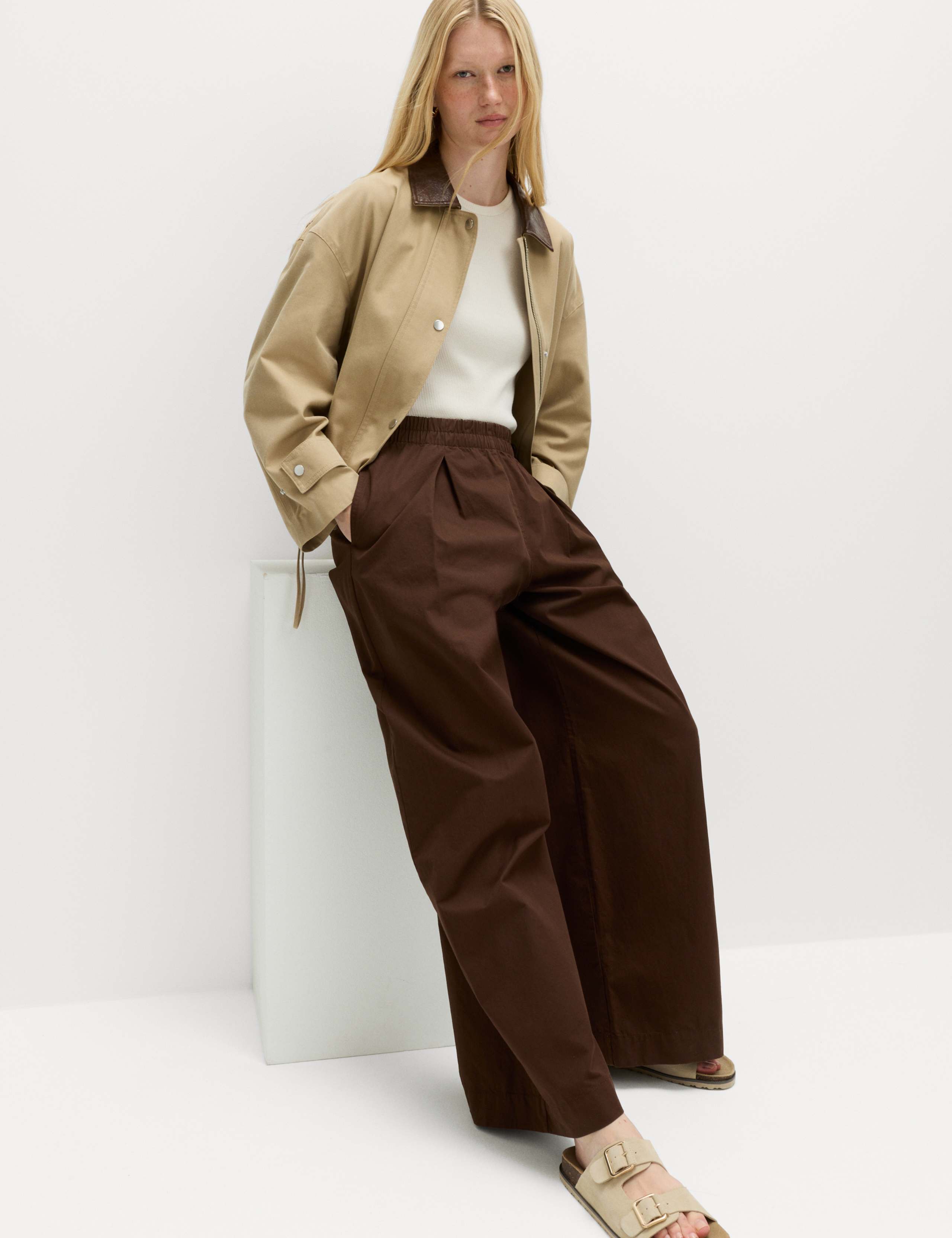 Pure Cotton Poplin Pull On Super Wide Leg Trousers 6 of 6