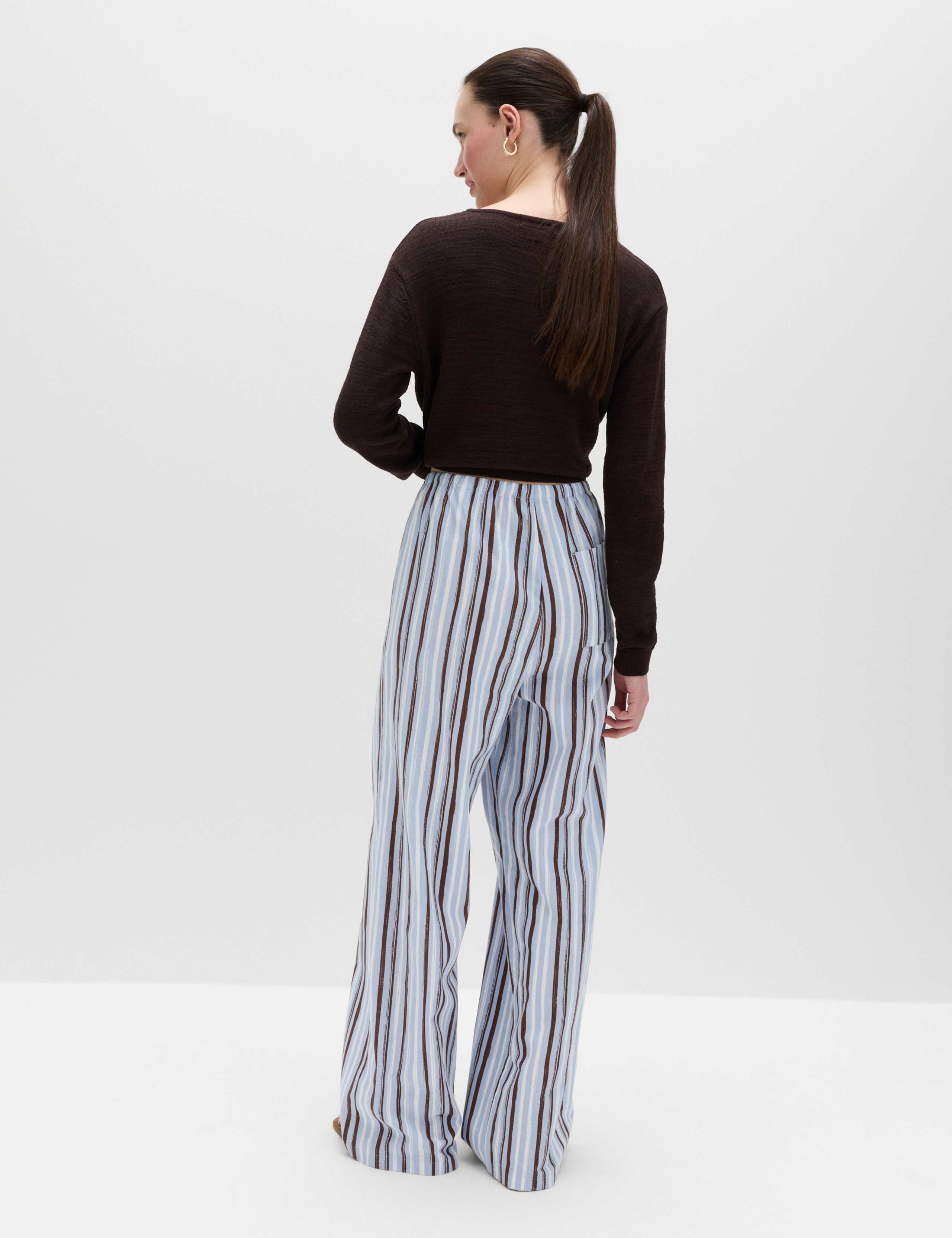 Pure Cotton Striped Wide Leg Trousers 3 of 6