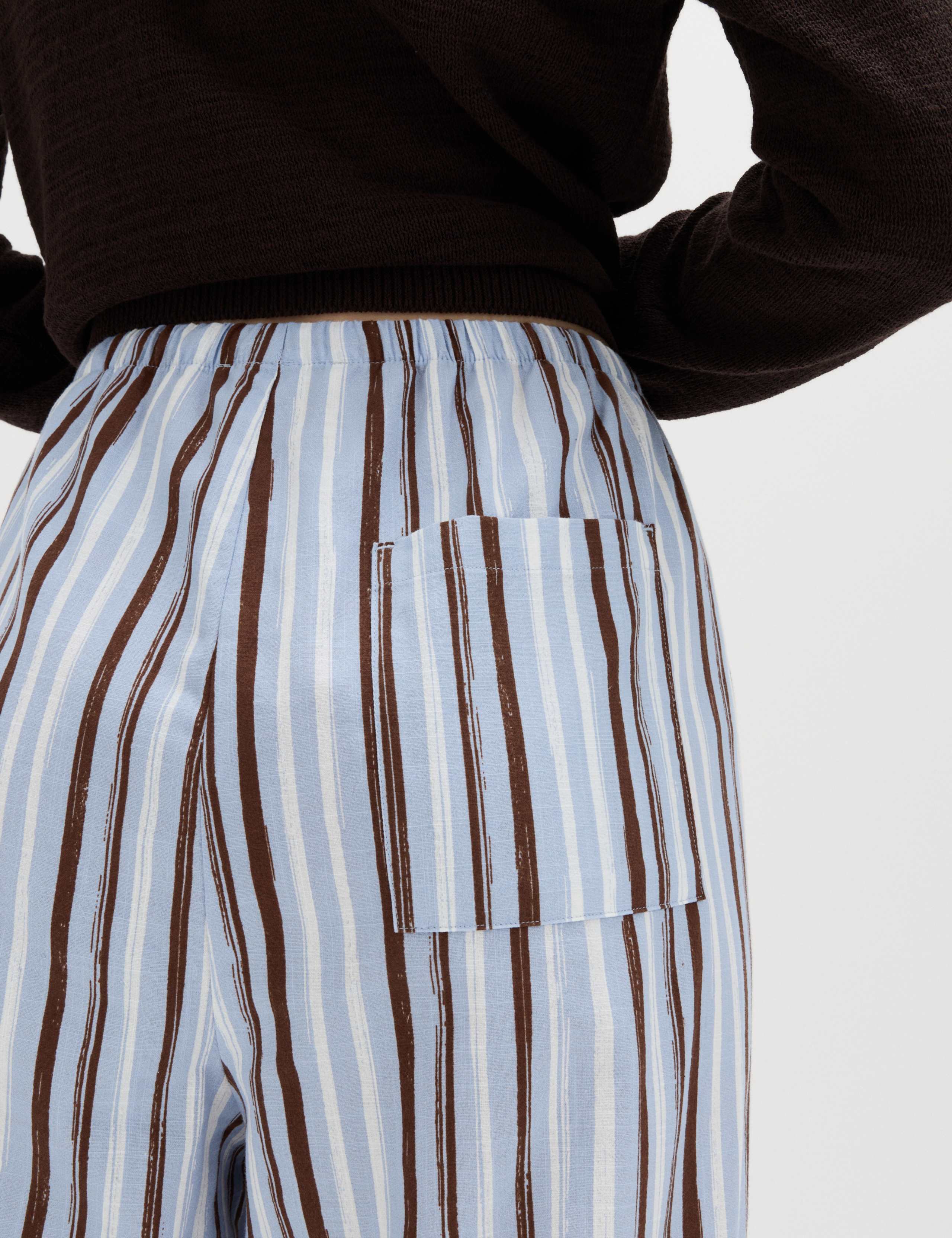 Pure Cotton Striped Wide Leg Trousers 4 of 6