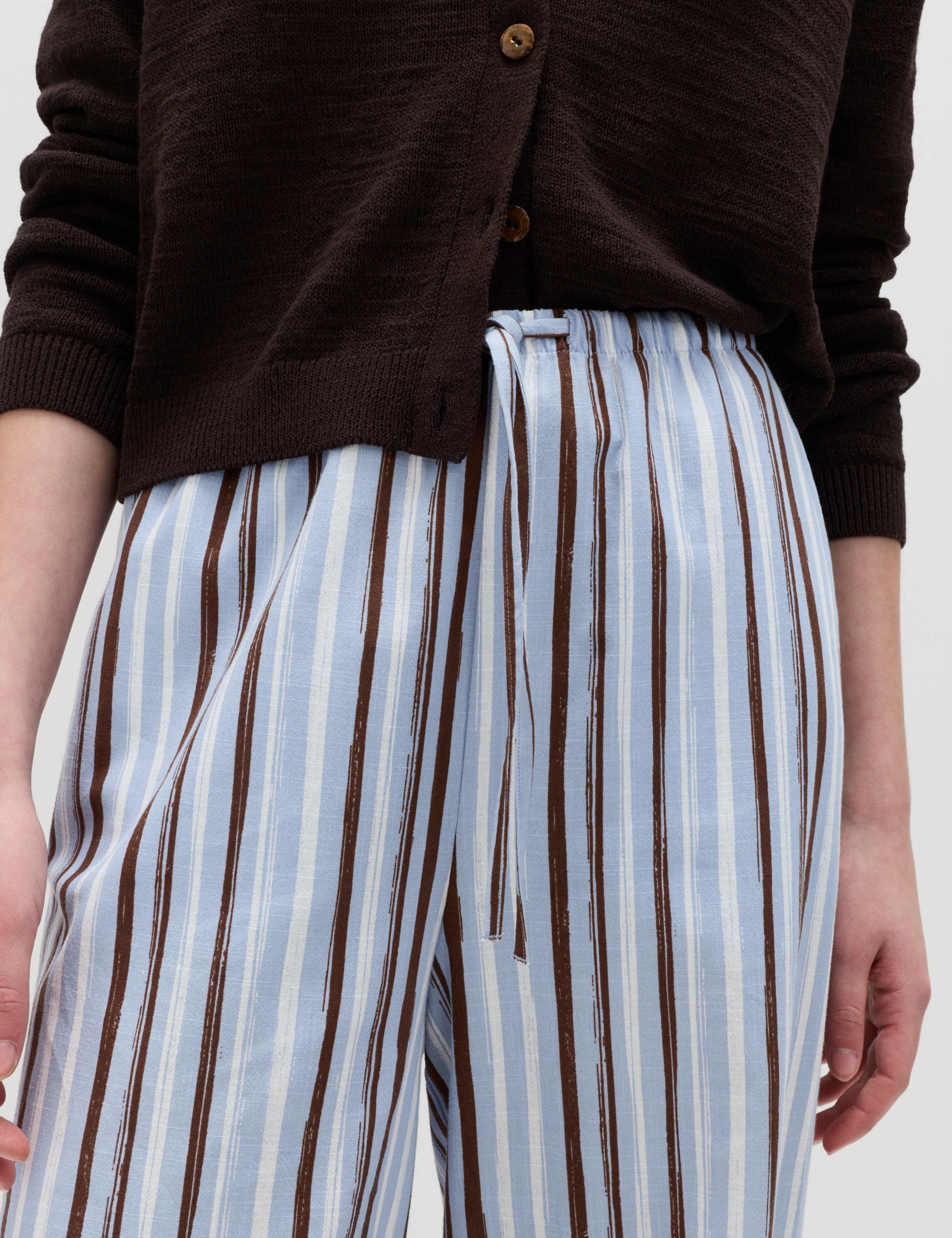 Pure Cotton Striped Wide Leg Trousers 6 of 6