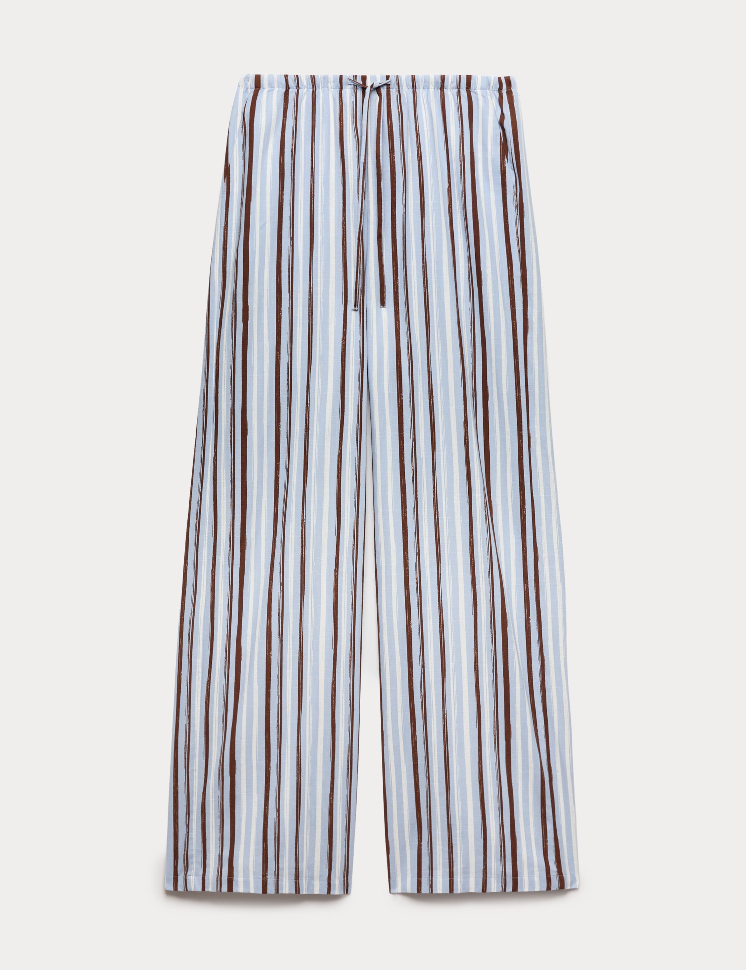 Pure Cotton Striped Wide Leg Trousers 2 of 6