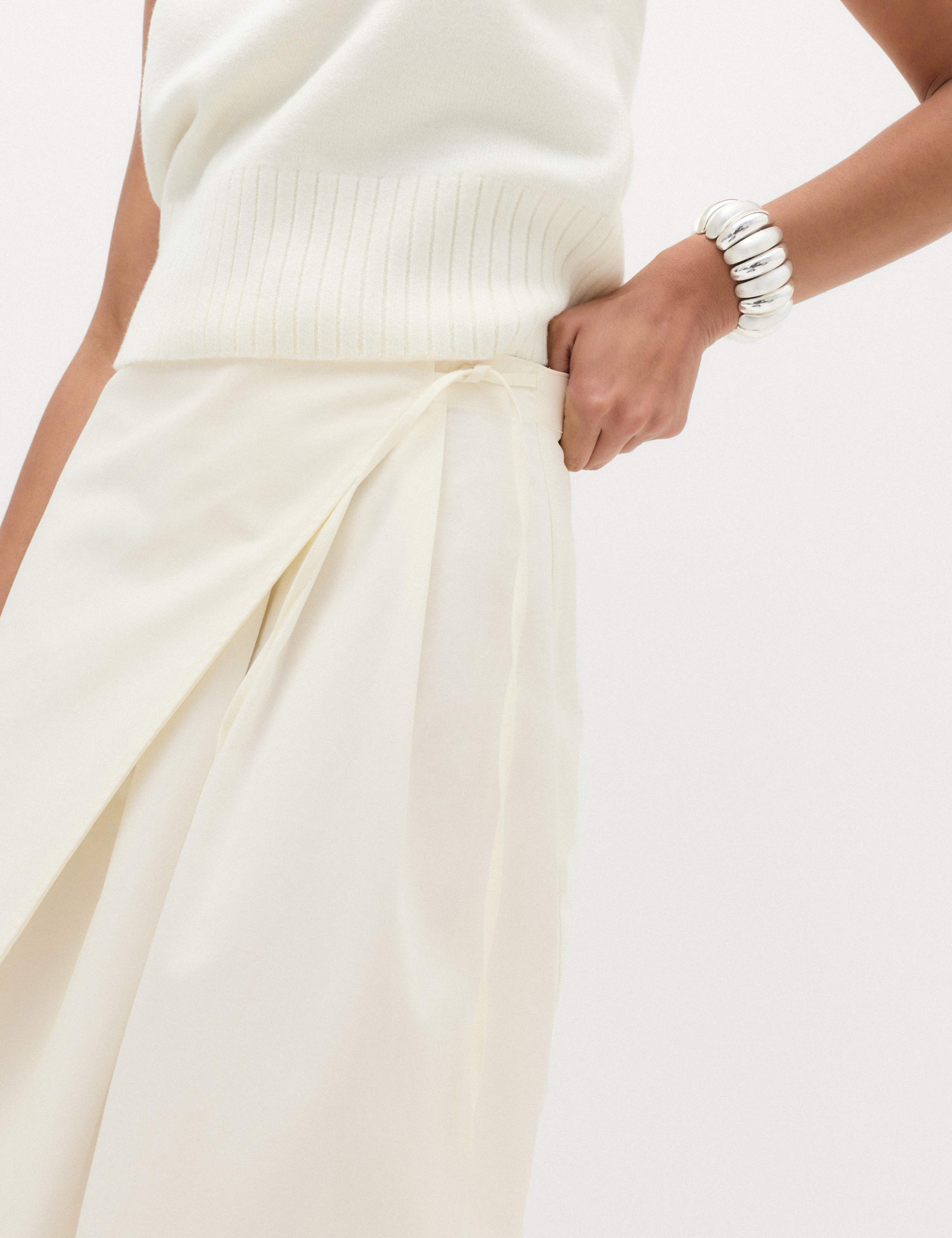 Pure Cotton Wrap Tie Side Midi Skirt 5 of 6