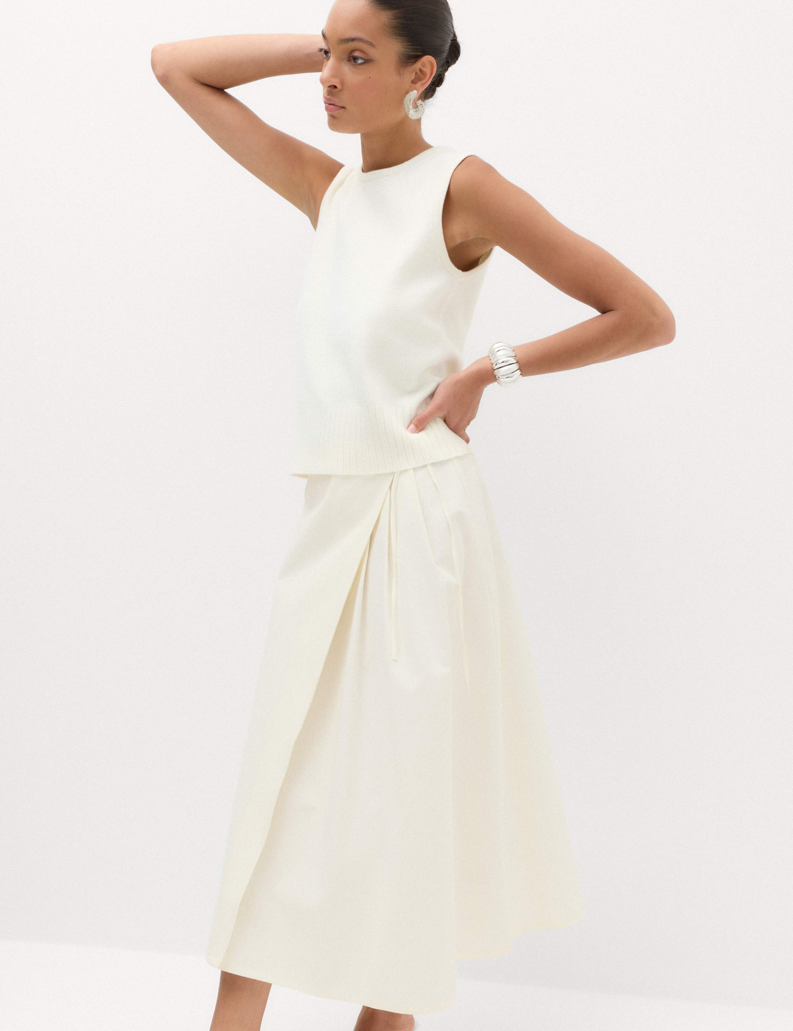 Pure Cotton Wrap Tie Side Midi Skirt 6 of 6