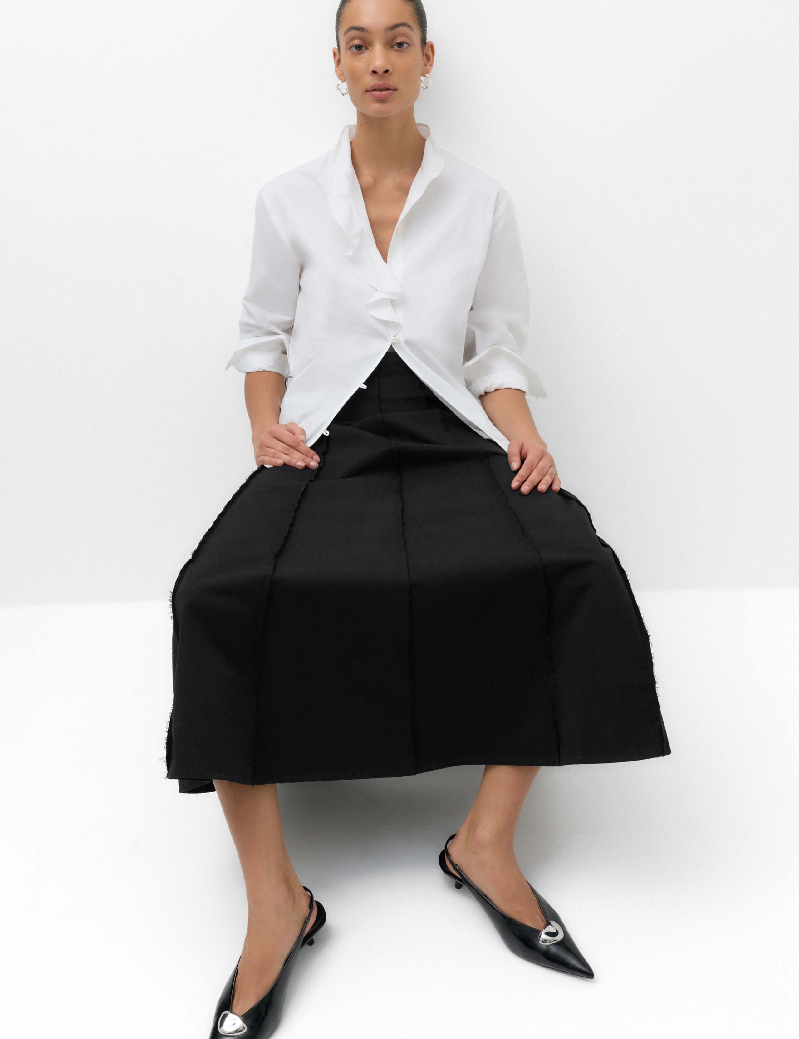 Pure Cotton Frayed Midi Panelled Circle Skirt 6 of 6