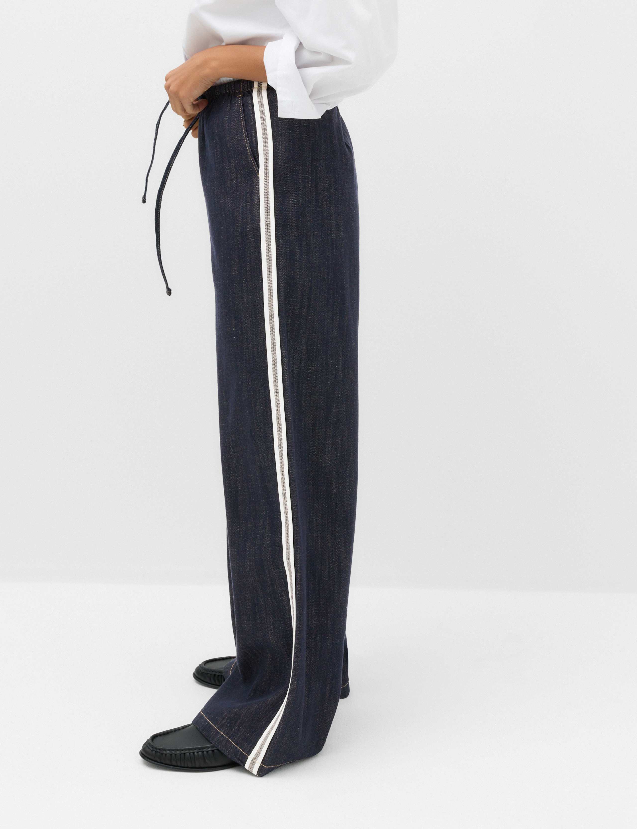 Cotton Rich Side Stripe Pull On Wide Leg Trousers 3 of 7