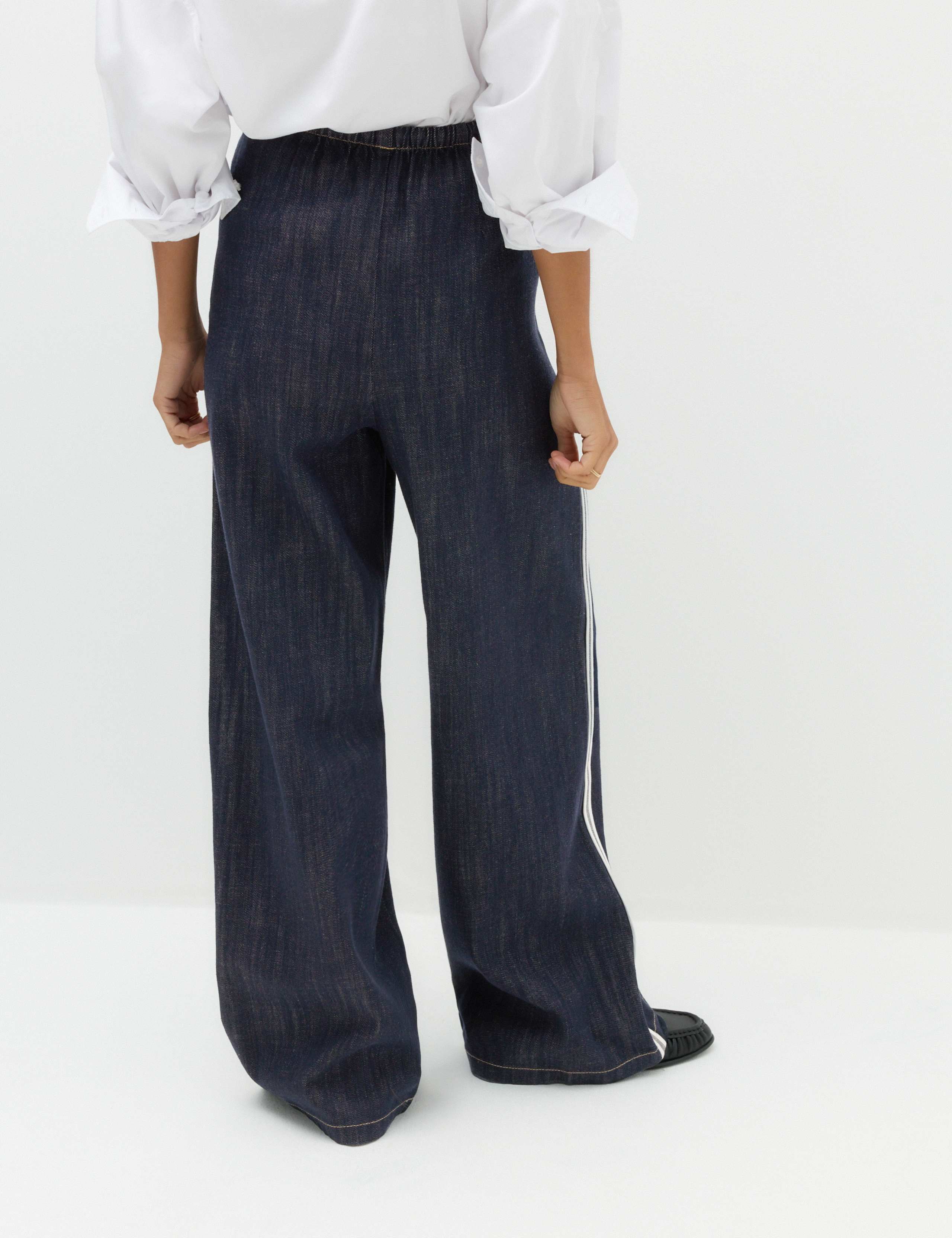 Cotton Rich Side Stripe Pull On Wide Leg Trousers 4 of 7