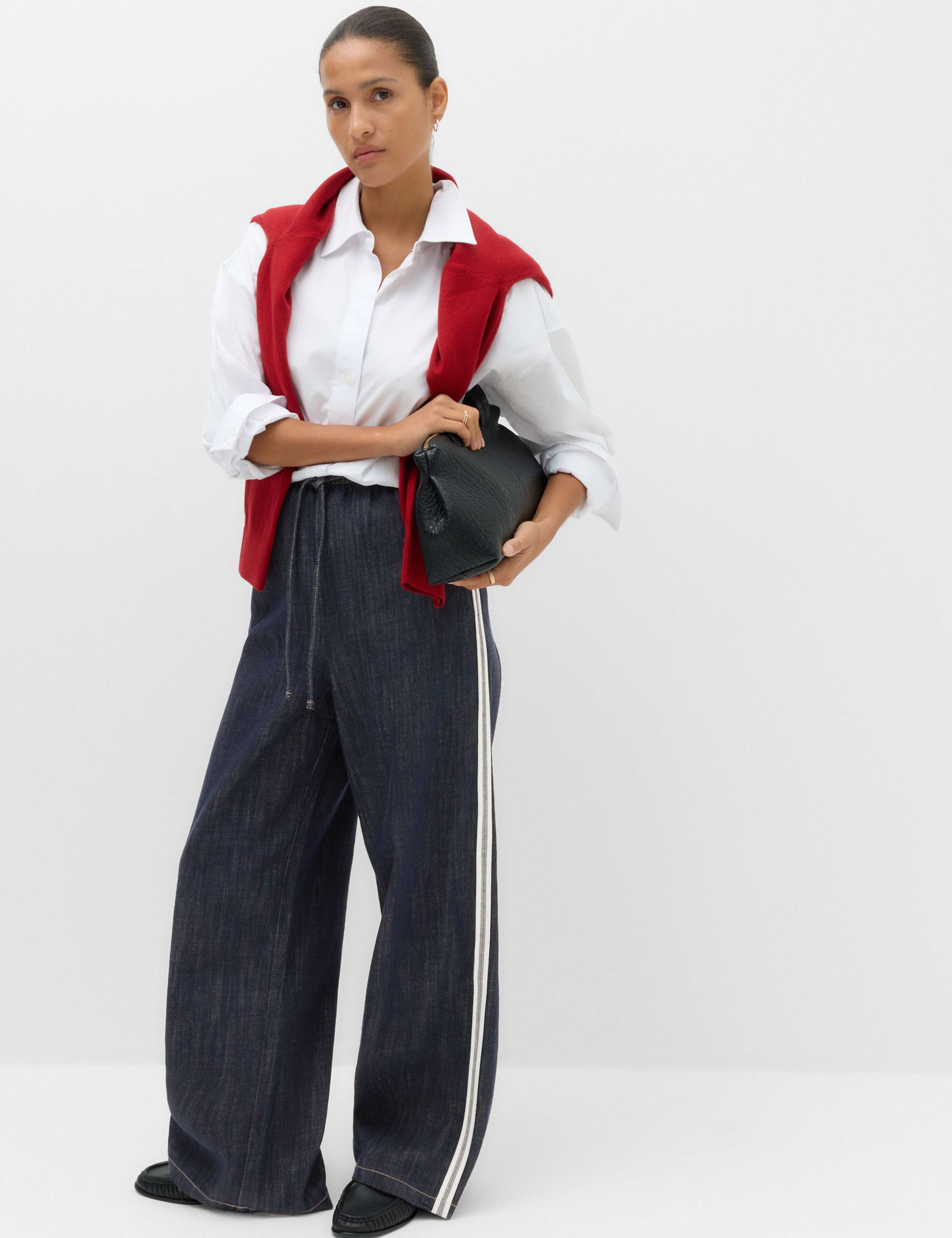 Cotton Rich Side Stripe Pull On Wide Leg Trousers 5 of 7