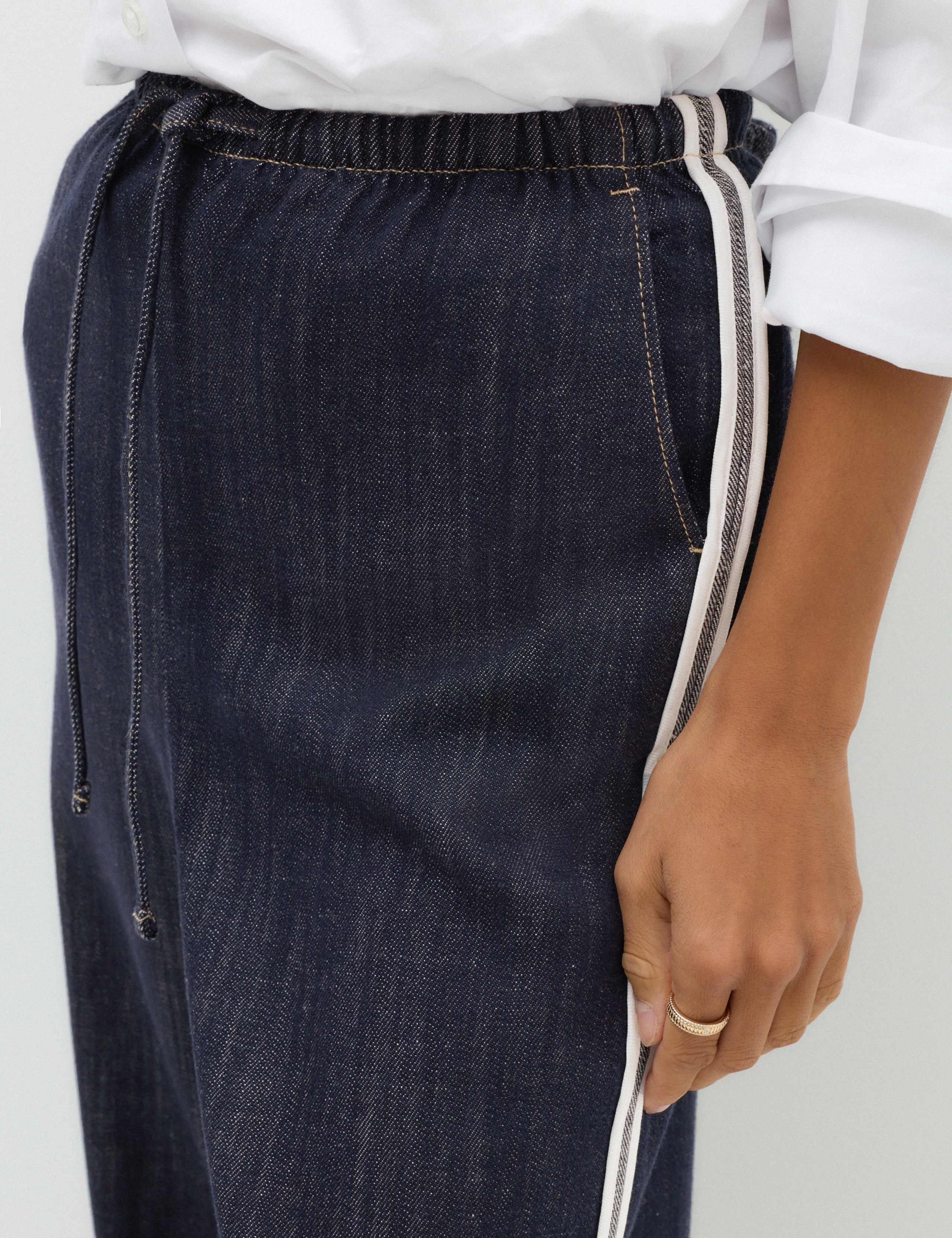 Cotton Rich Side Stripe Pull On Wide Leg Trousers 6 of 7