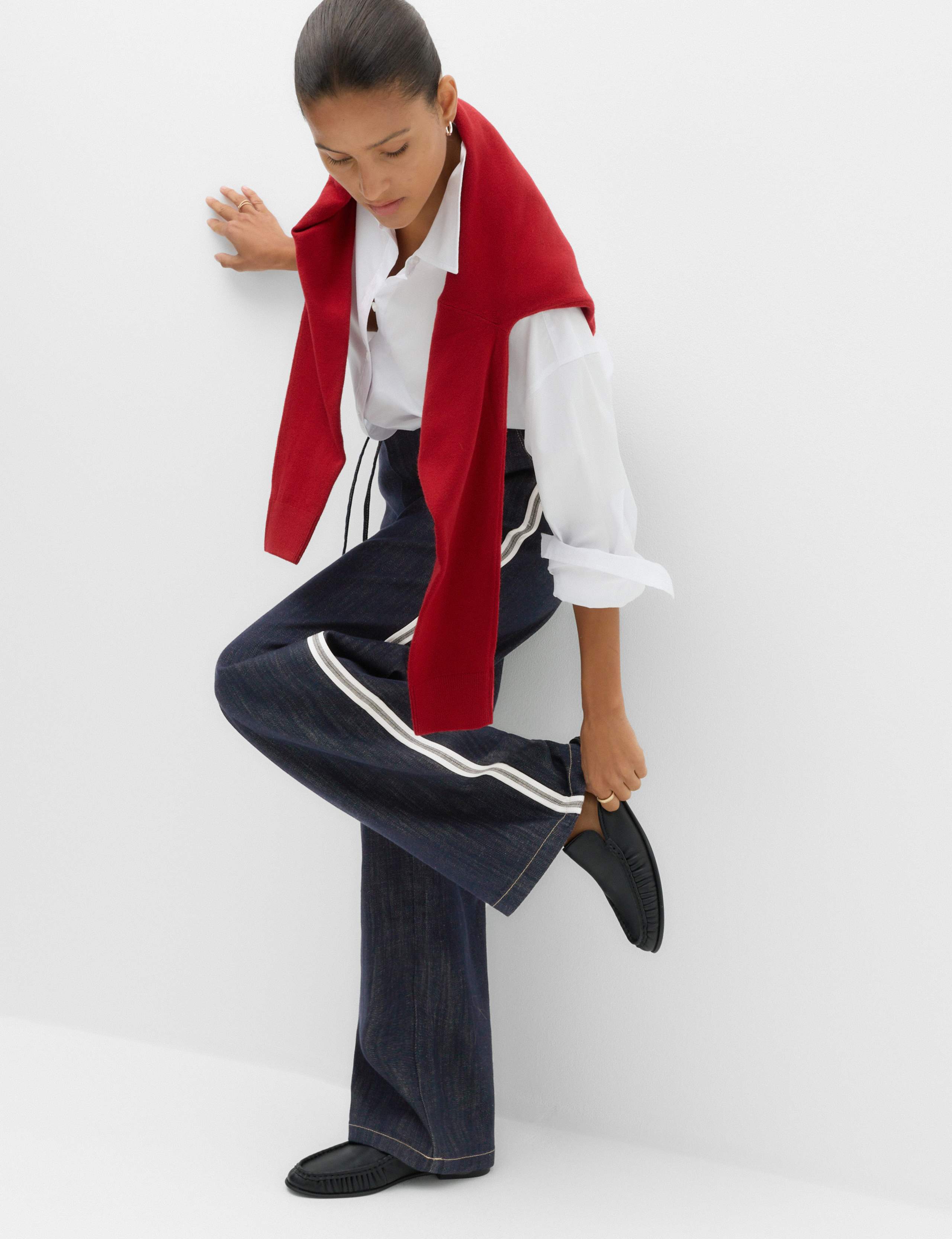 Cotton Rich Side Stripe Pull On Wide Leg Trousers 7 of 7