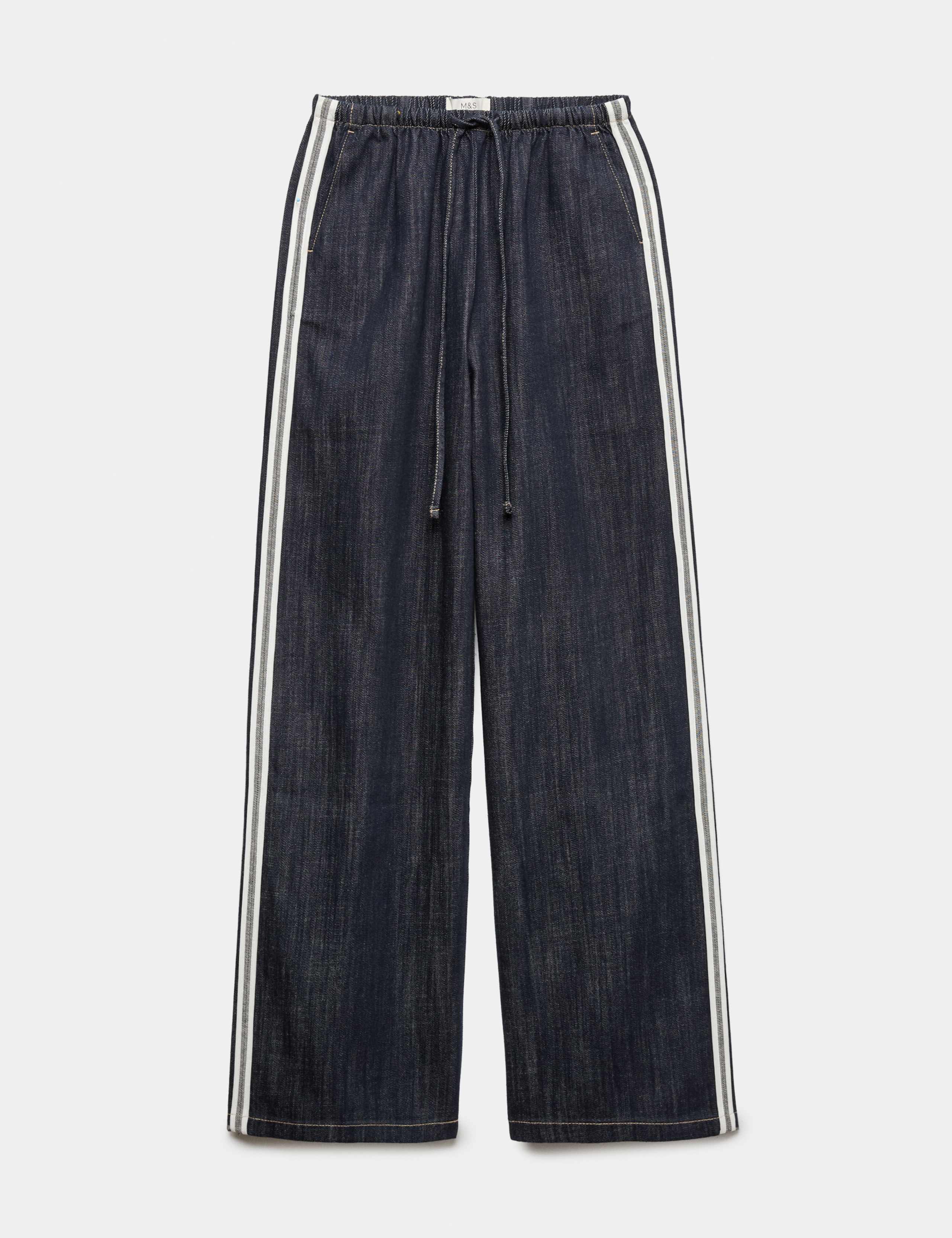 Cotton Rich Side Stripe Pull On Wide Leg Trousers 2 of 7
