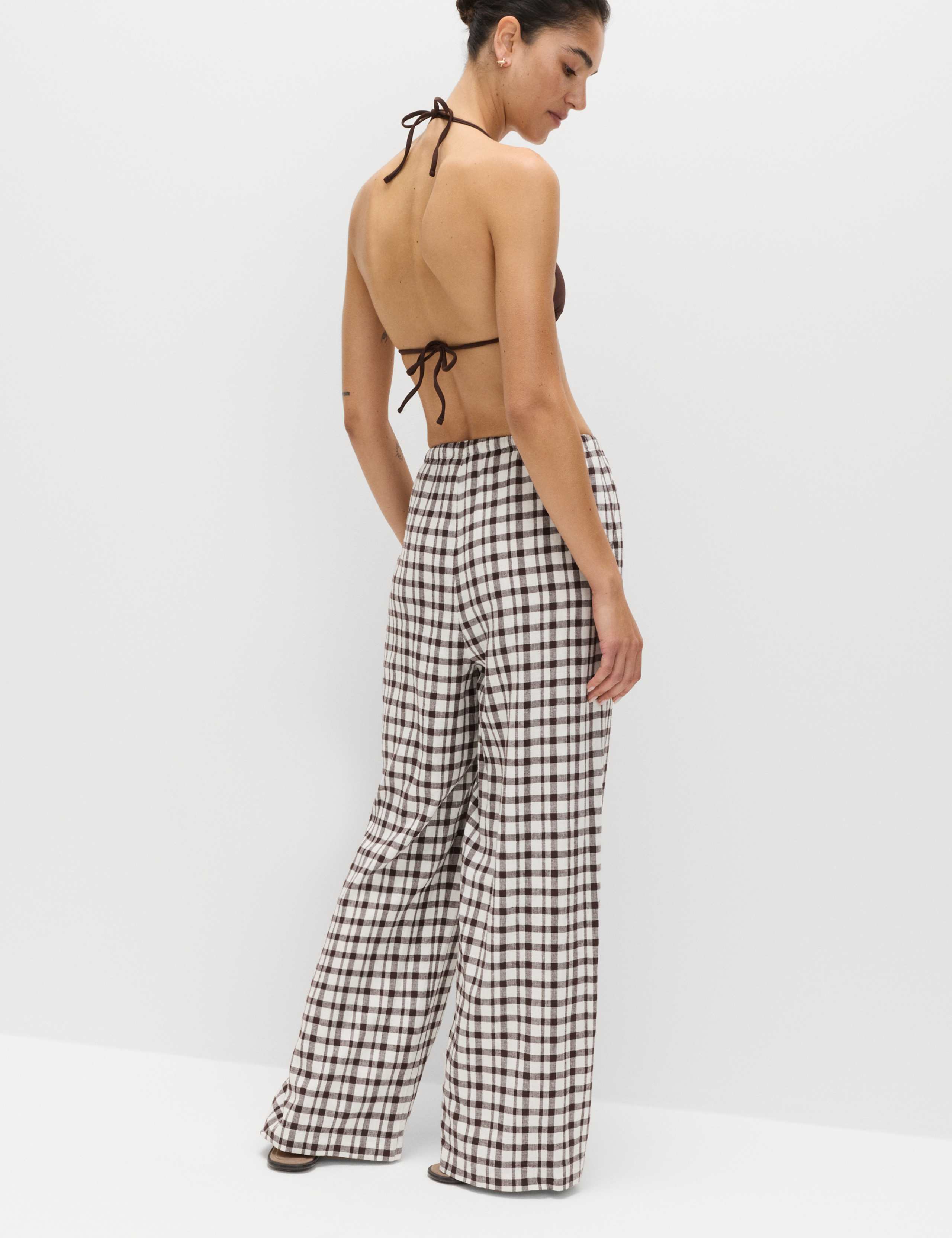 Linen Rich Gingham Wide Leg Trousers 5 of 6