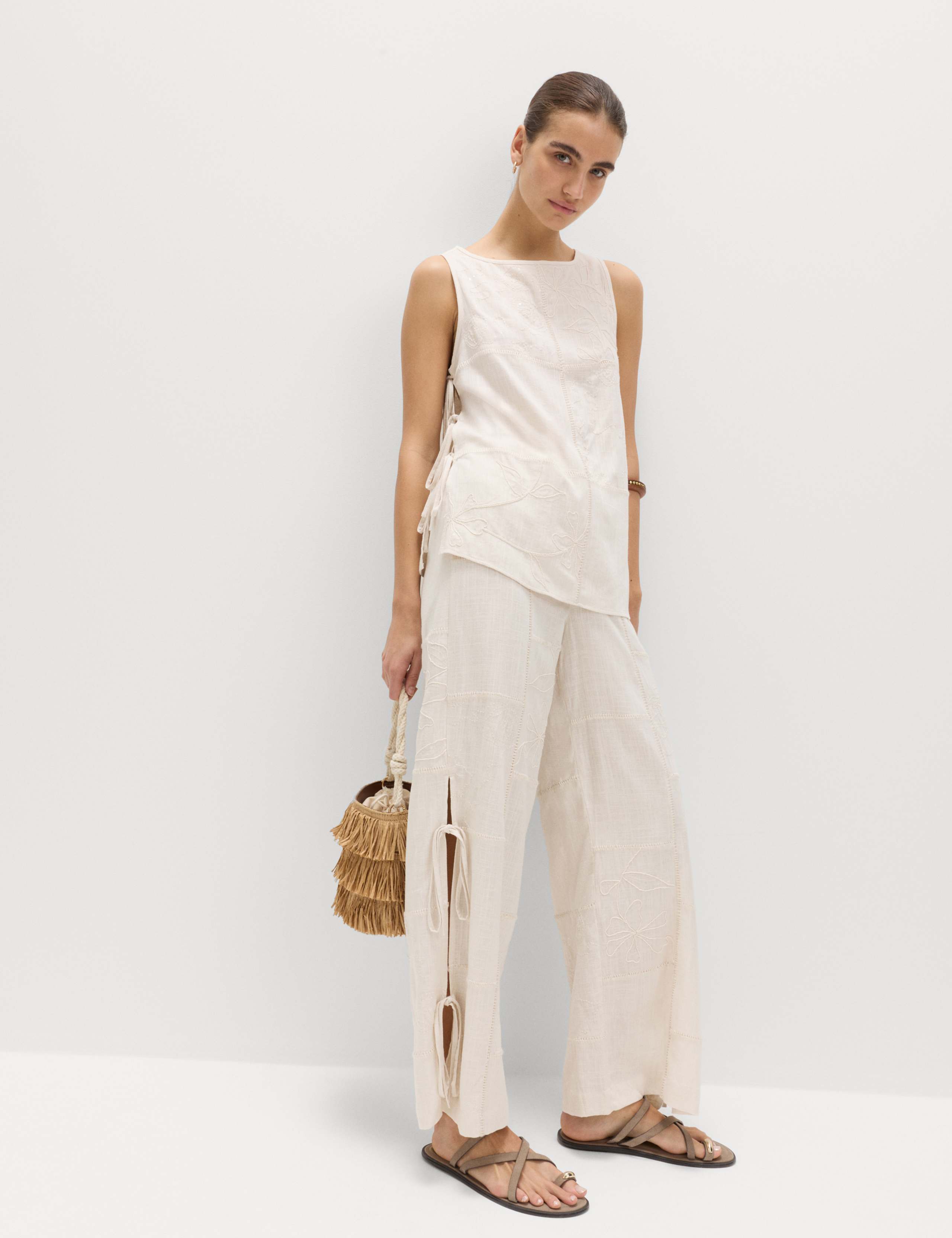 Wide Leg Trousers with Linen 1 of 6