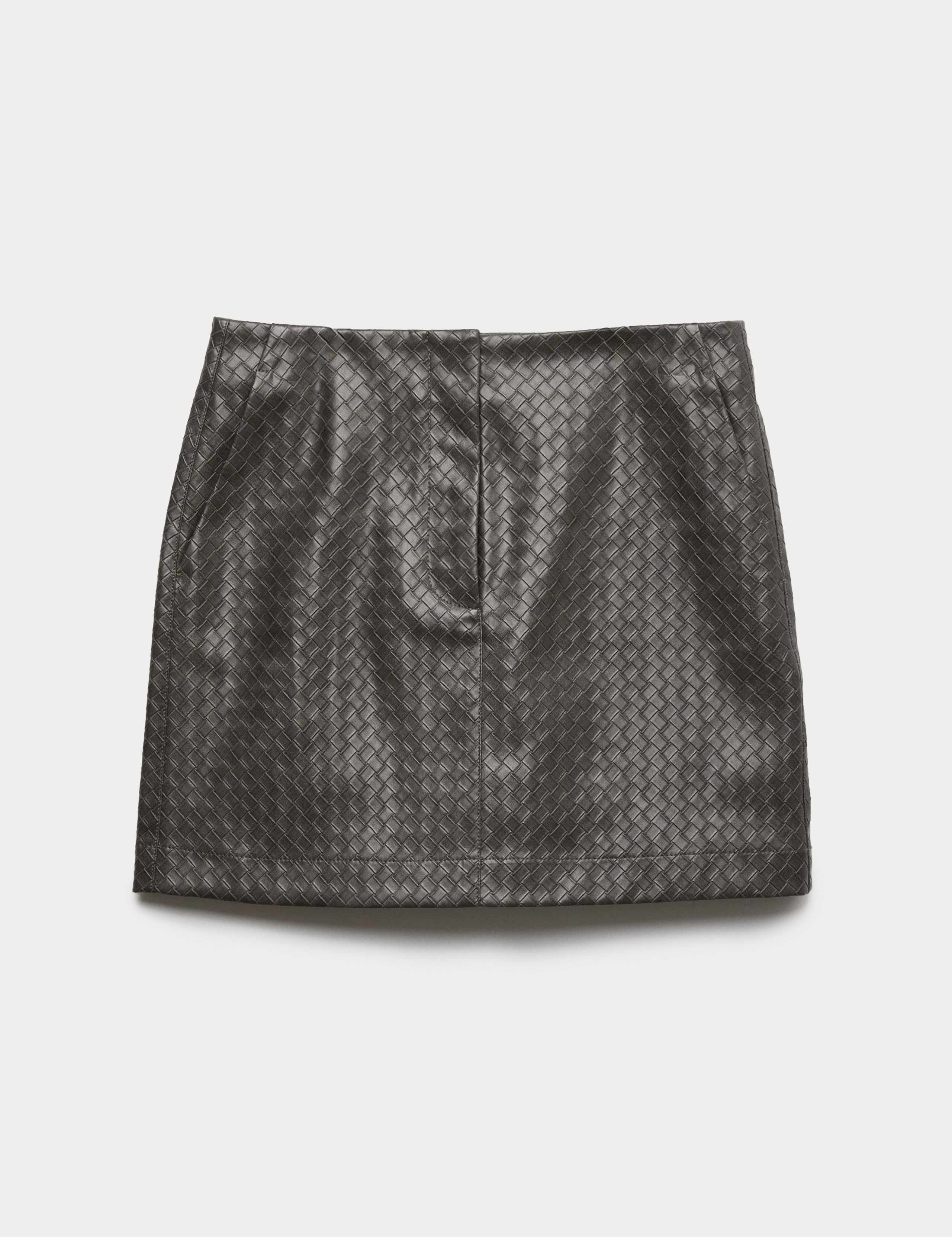 Leather Look Woven Effect Mini A-Line Skirt 2 of 4