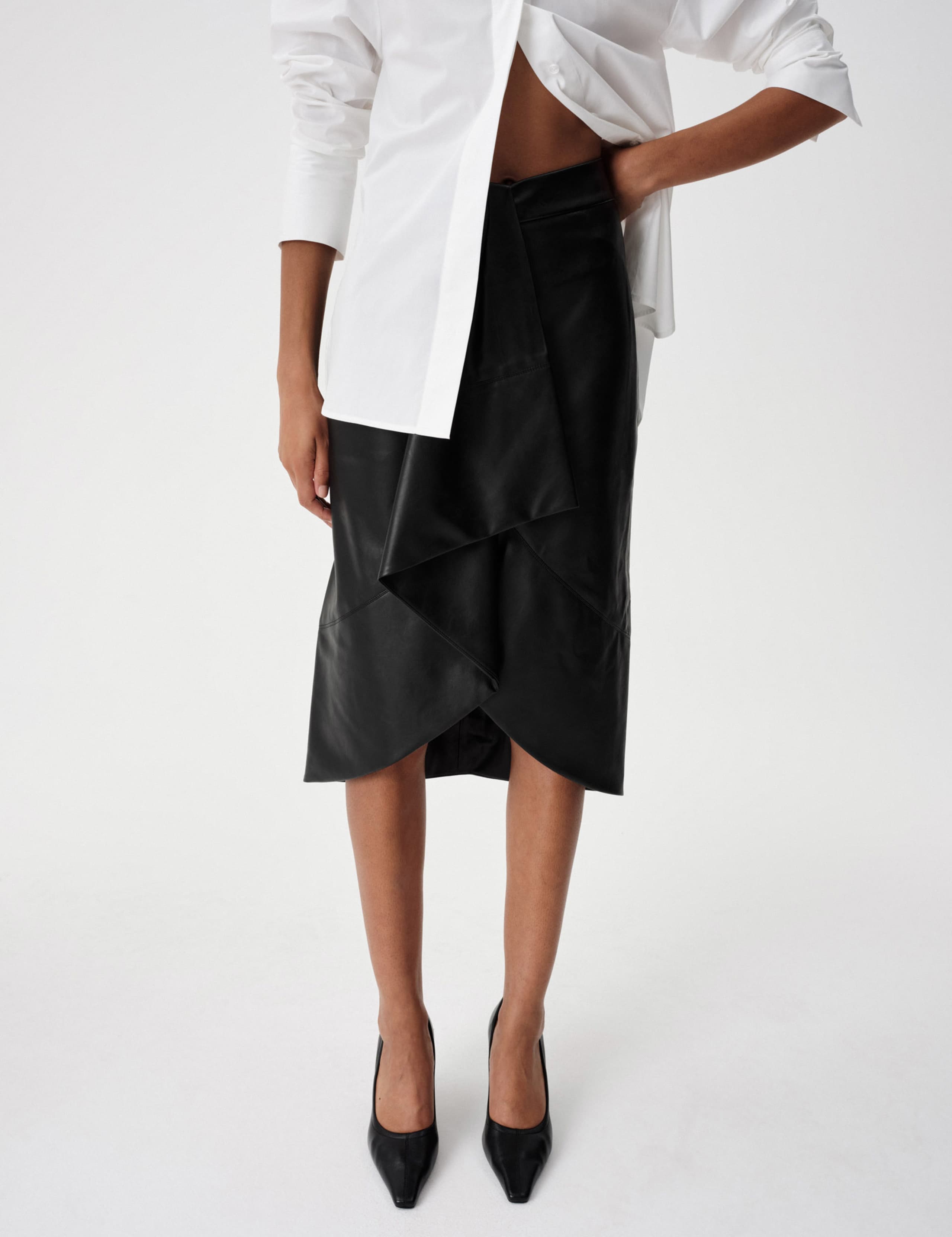 Faux Leather Wrap Midi Skirt 4 of 7