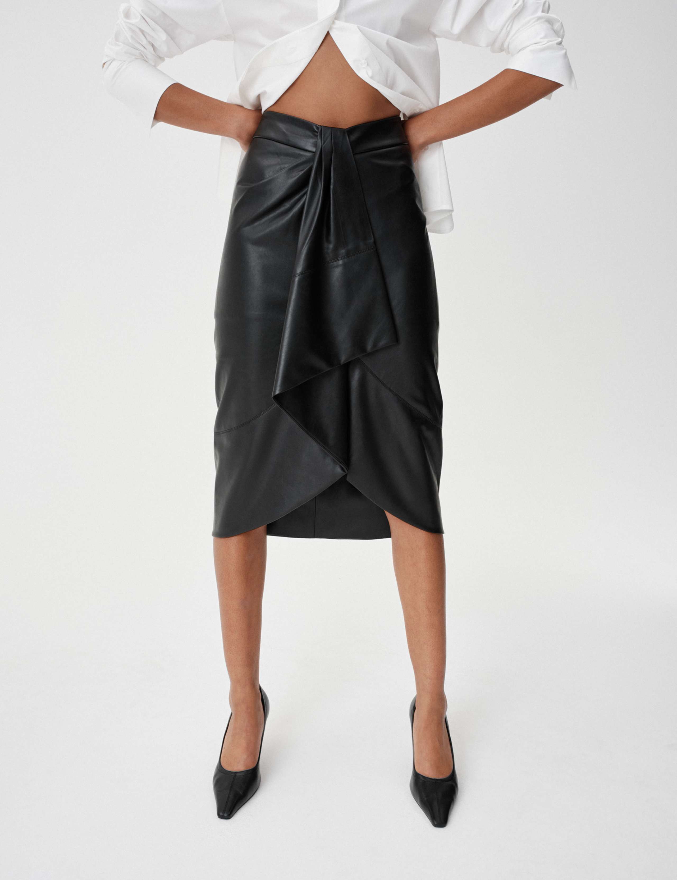 Faux Leather Wrap Midi Skirt 6 of 7