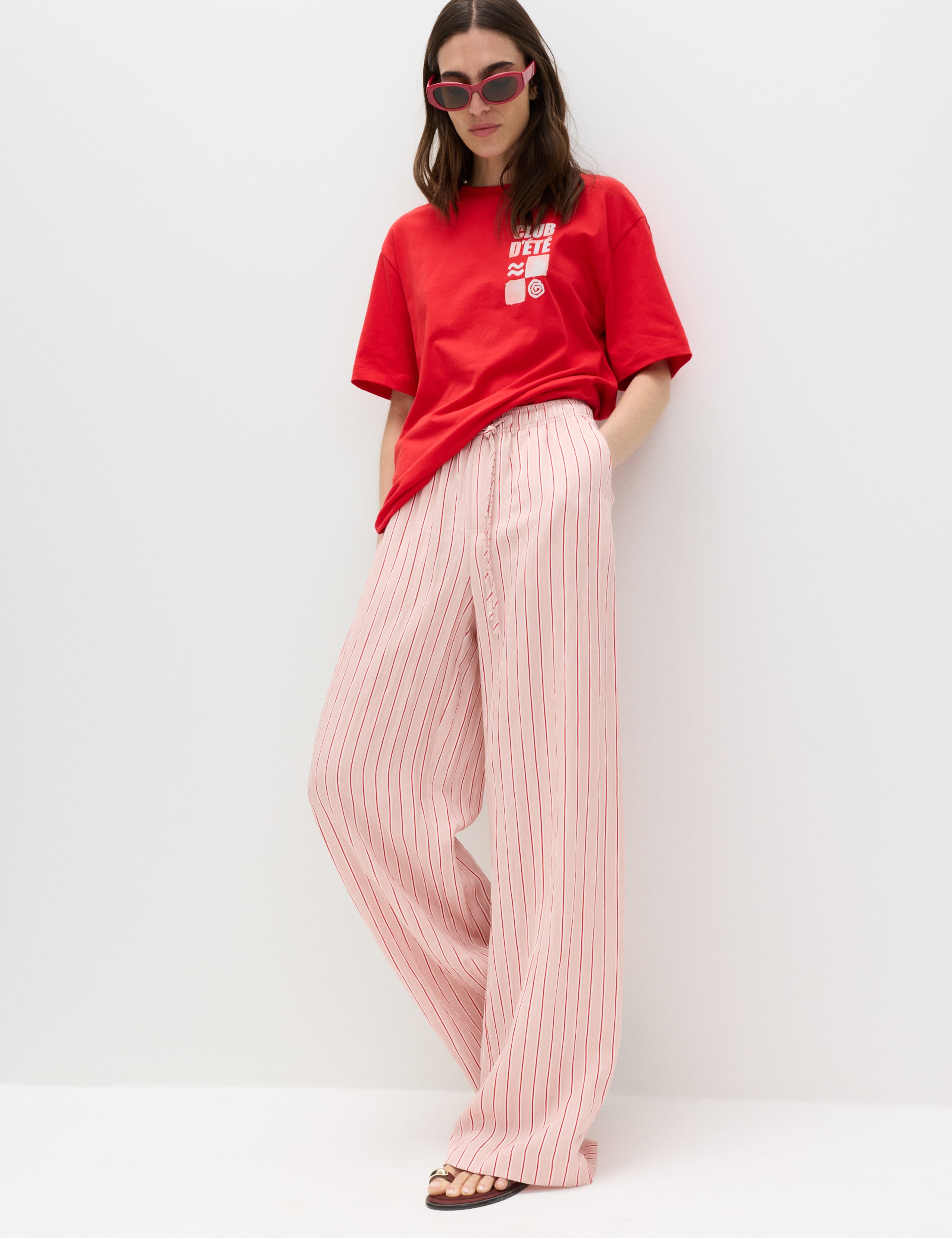 Lyocell Rich Drawstring Wide Leg Trousers 1 of 6