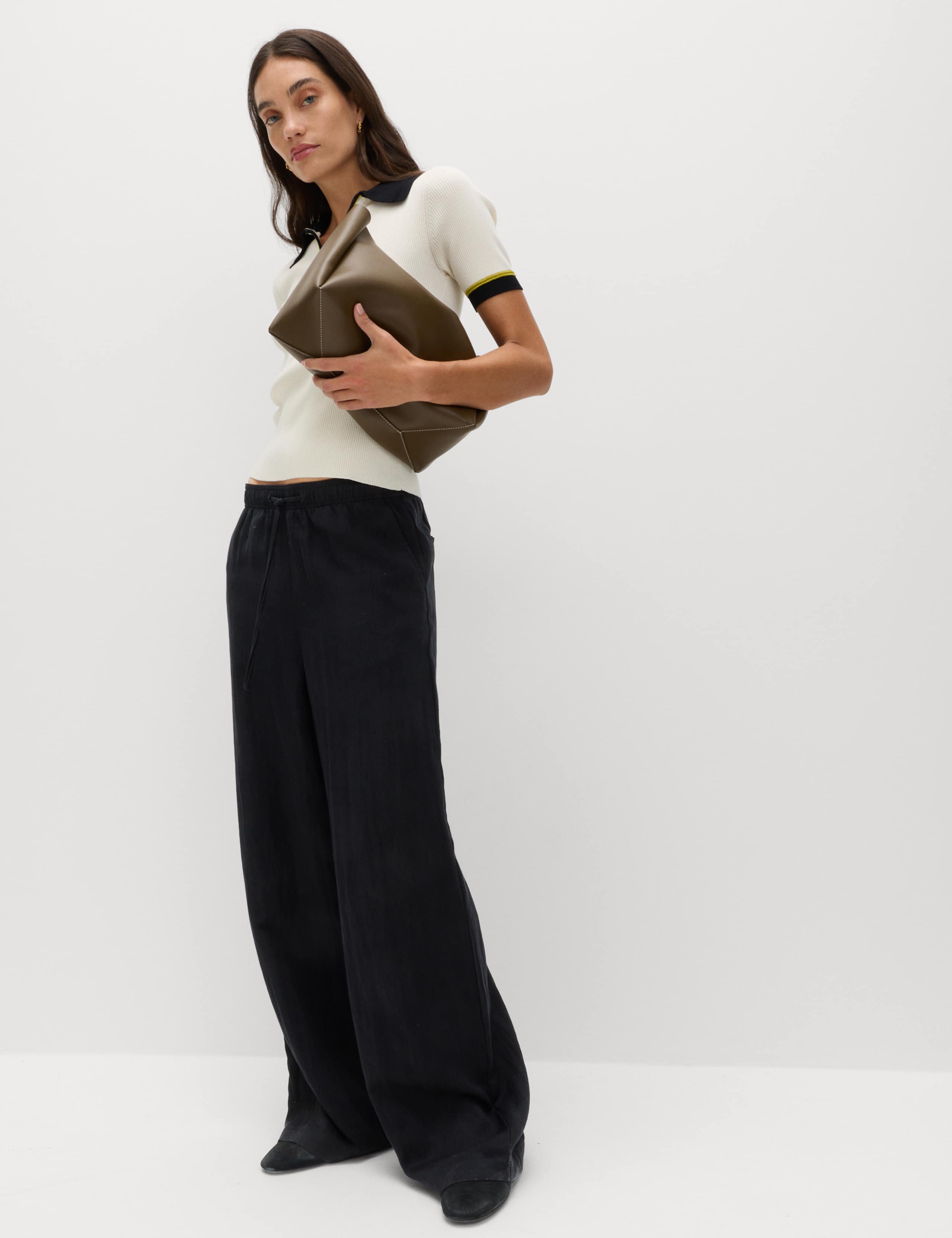 Lyocell Rich Drawstring Wide Leg Trousers 1 of 6